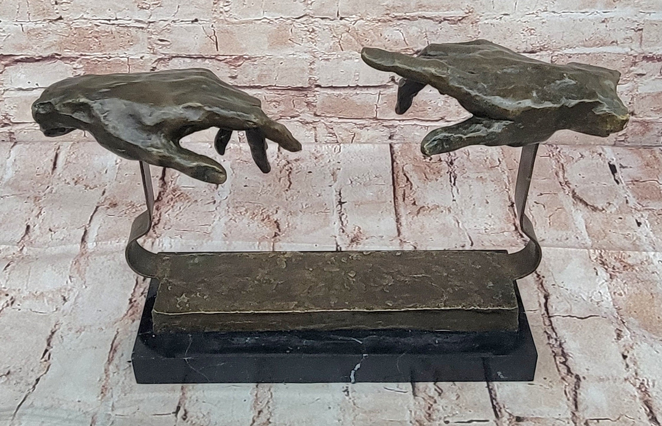 Signed Dali Bases on Michelangelo Creation of Man Bronze Sculpture Marble Statue