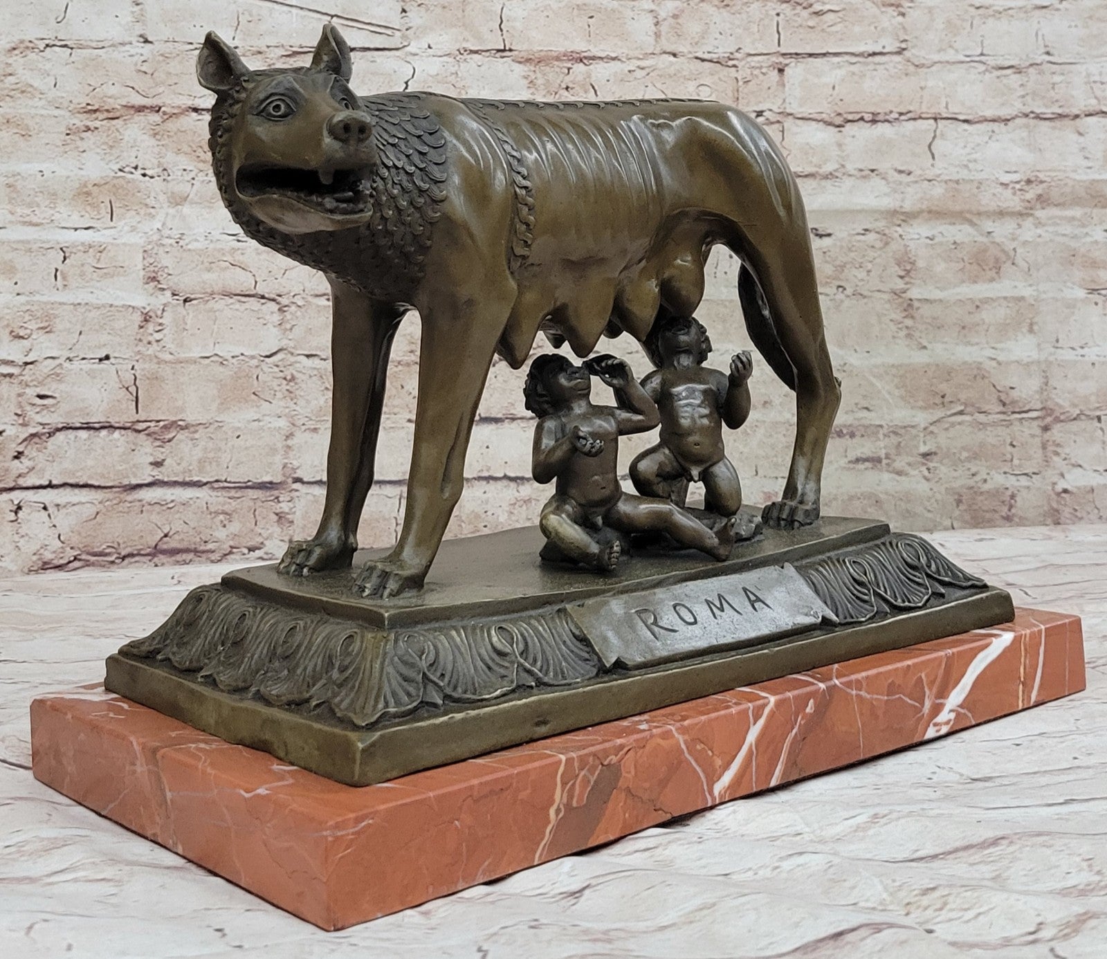 HOT CAST LARGE SHE_WOLF ROMULUS AND RAMUS MUSUEM QUALITY CLASSIC ARTWORK BRONZE
