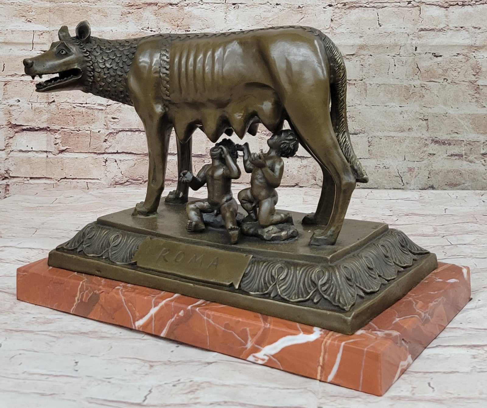 HOT CAST LARGE SHE_WOLF ROMULUS AND RAMUS MUSUEM QUALITY CLASSIC ARTWORK BRONZE