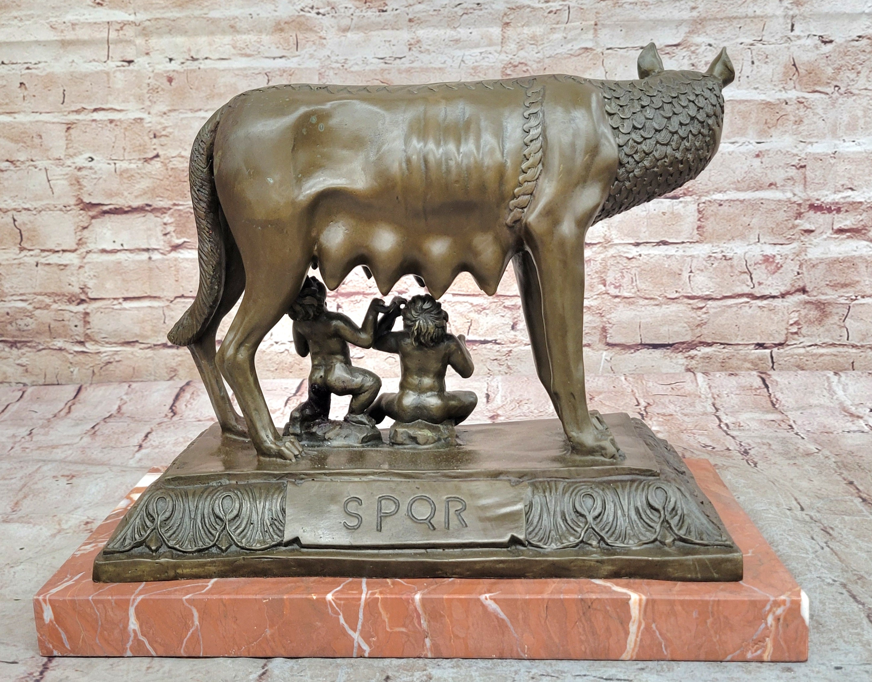 HOT CAST LARGE SHE_WOLF ROMULUS AND RAMUS MUSUEM QUALITY CLASSIC ARTWORK BRONZE