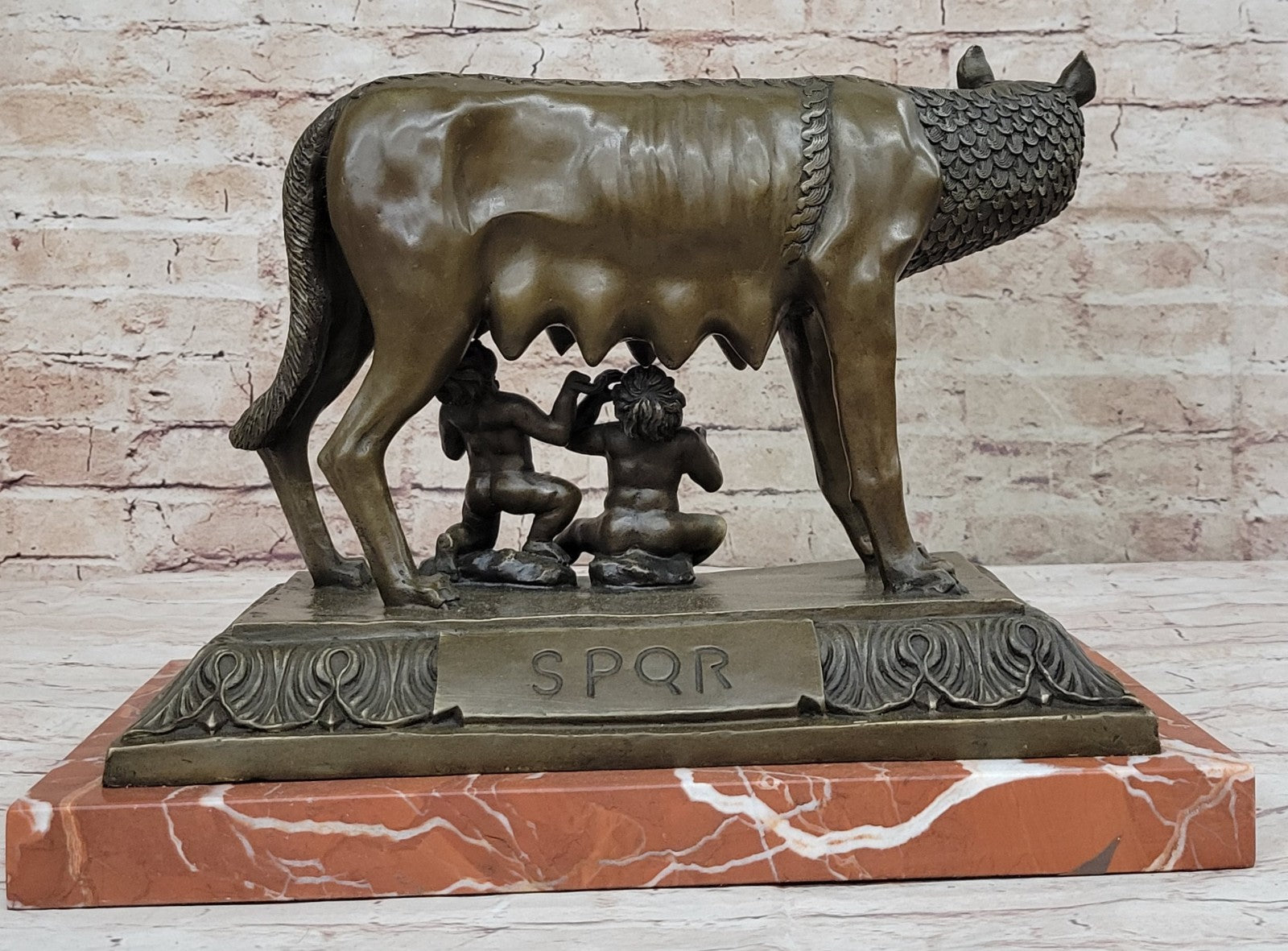 HOT CAST LARGE SHE_WOLF ROMULUS AND RAMUS MUSUEM QUALITY CLASSIC ARTWORK BRONZE