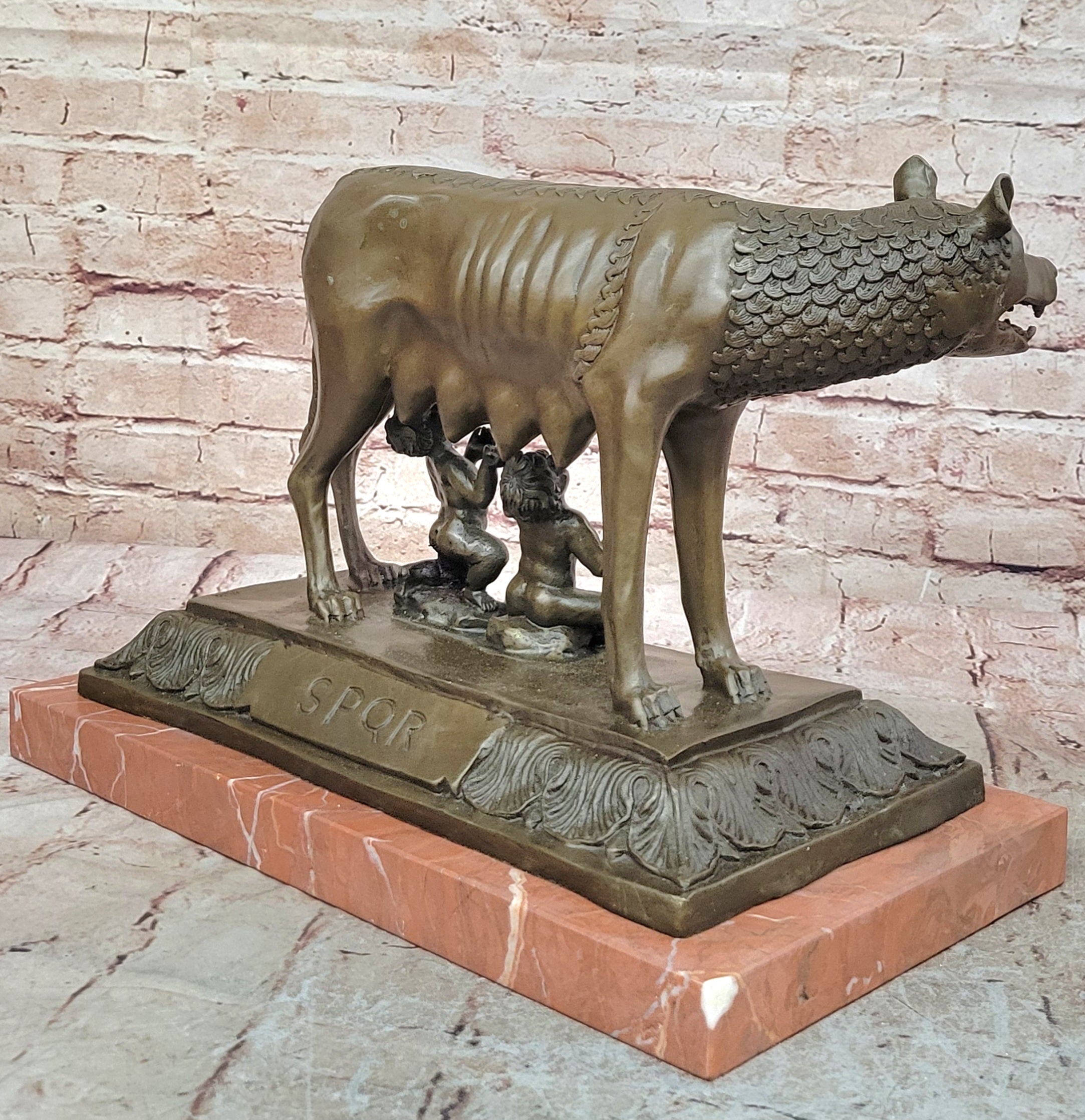 HOT CAST LARGE SHE_WOLF ROMULUS AND RAMUS MUSUEM QUALITY CLASSIC ARTWORK BRONZE