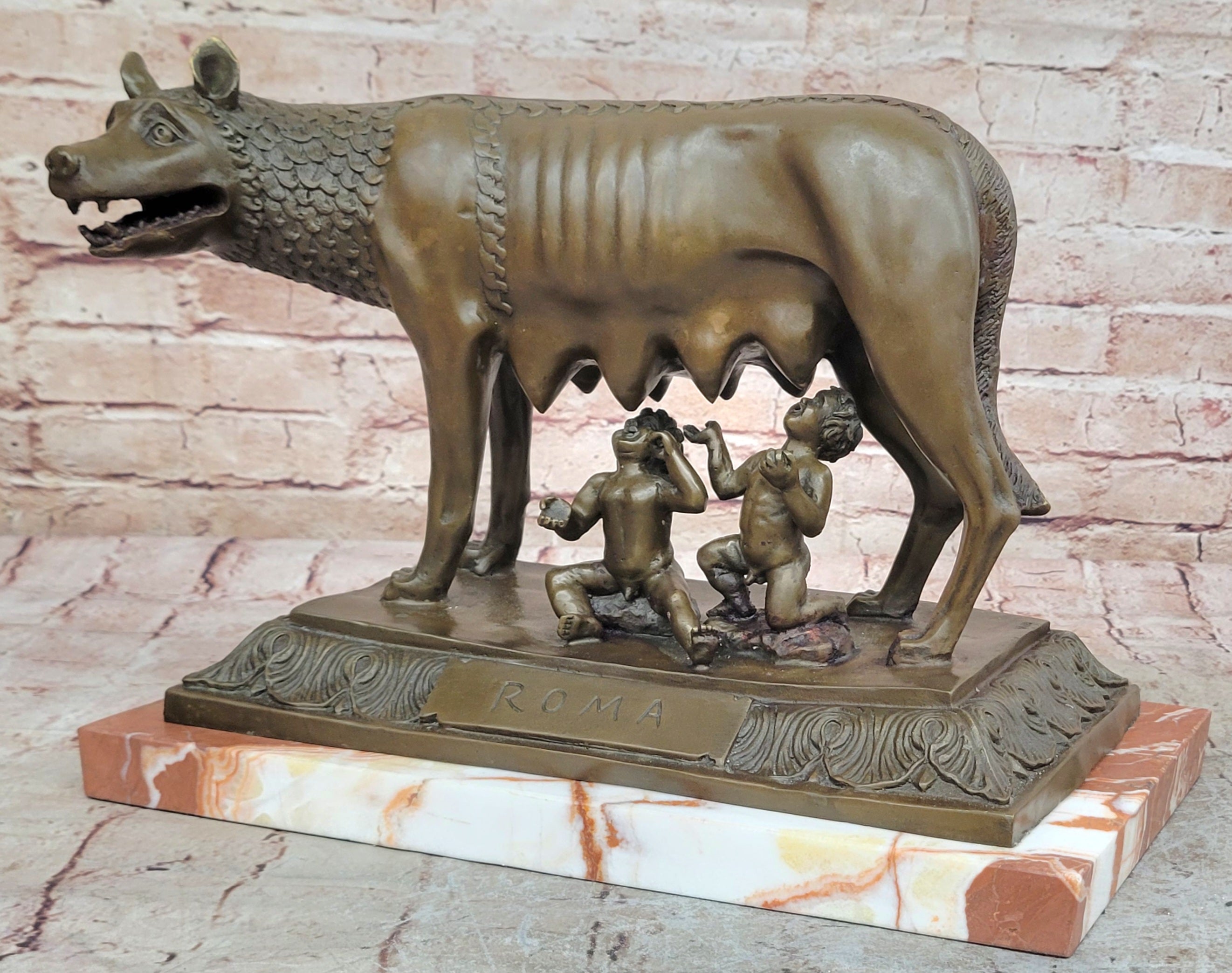 HOT CAST LARGE SHE_WOLF ROMULUS AND RAMUS MUSUEM QUALITY CLASSIC ARTWORK BRONZE