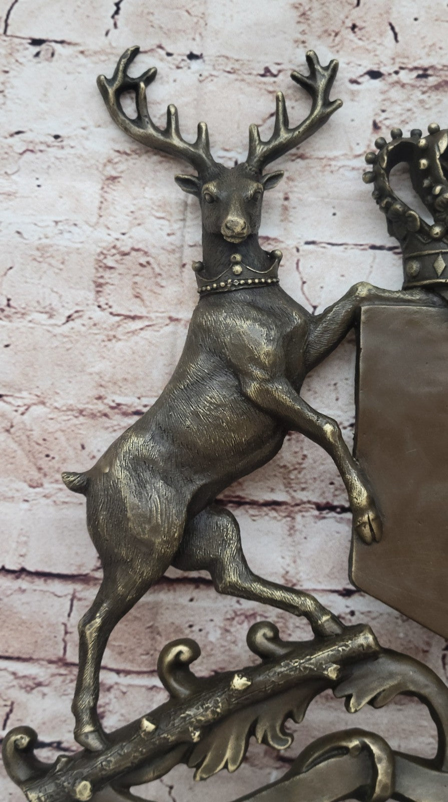 Bronze Sculpture Signed Original Artwork Art Deco Stag Royal Crest Sculpture Gift