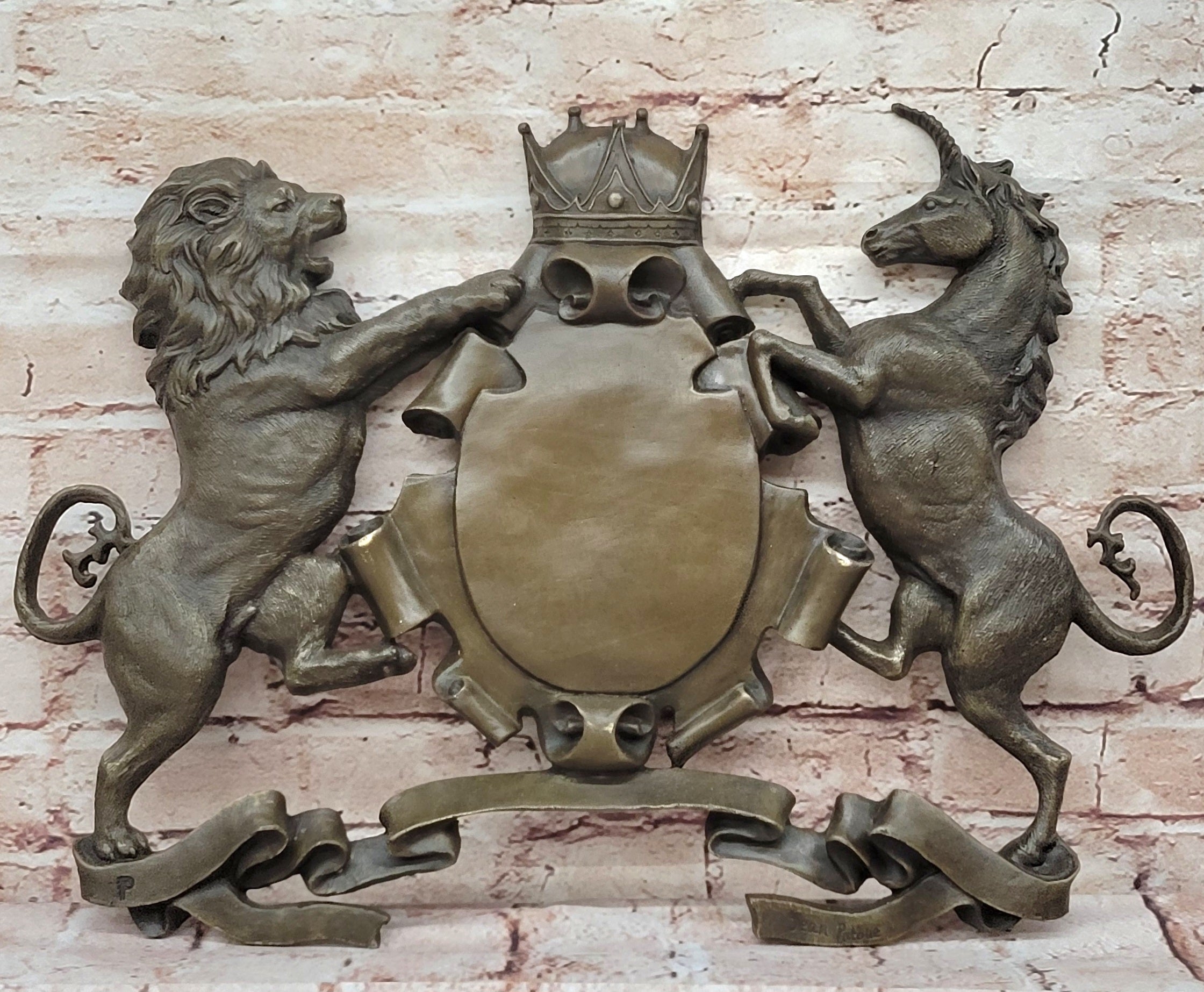 Art Deco Detailed Royal Crest Bronze Masterpiece Figurine Home Office Decoration