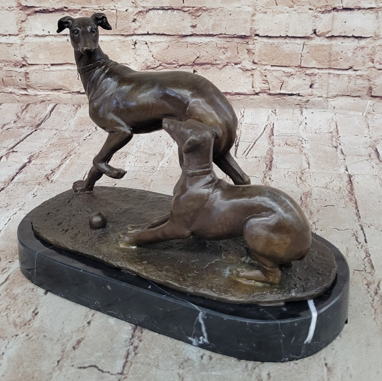 Art Deco Two Cute Greyhound Dog Dogs Musuem Quality Artwork by Mene