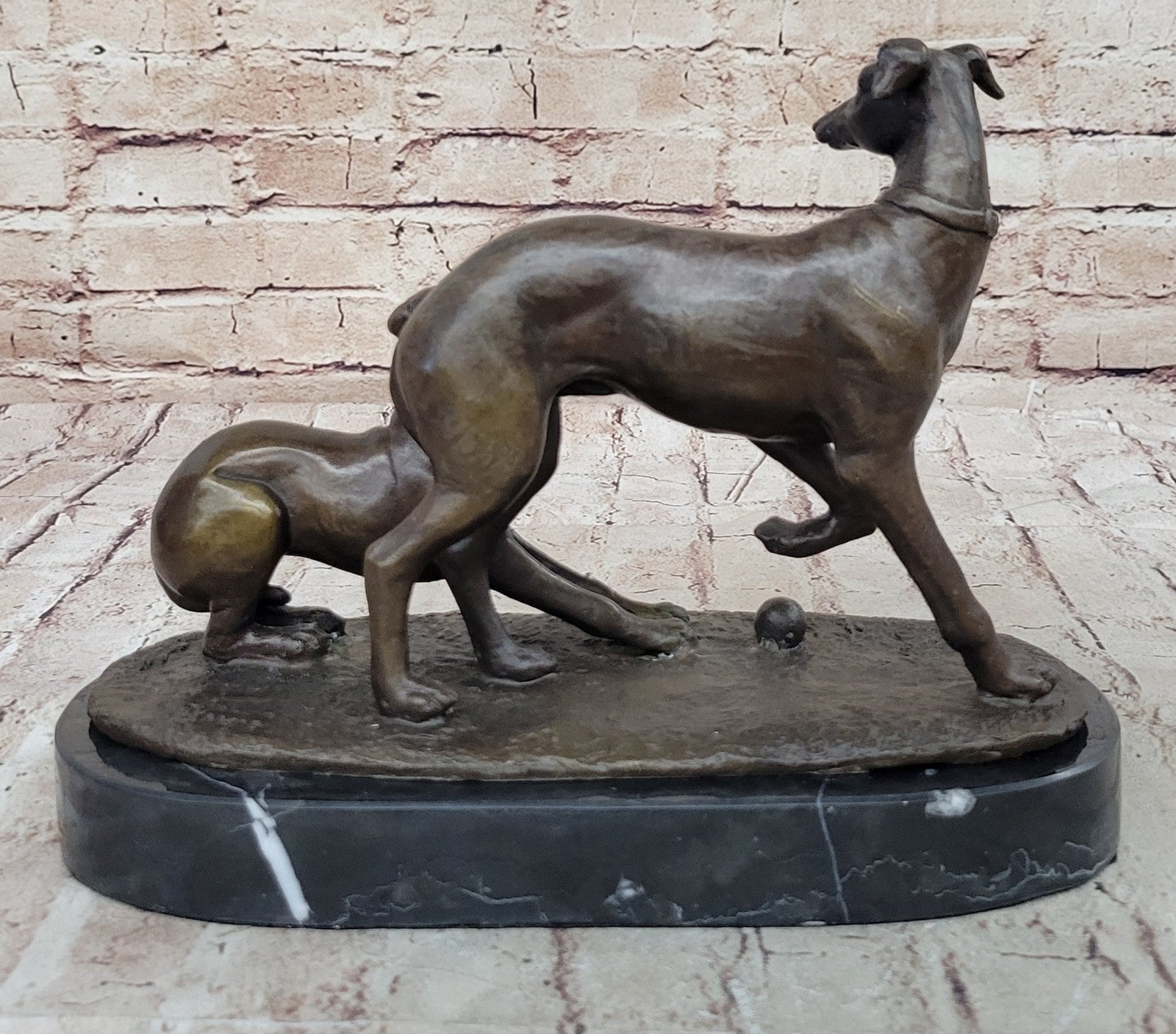 Art Deco Two Cute Greyhound Dog Dogs Musuem Quality Artwork by Mene