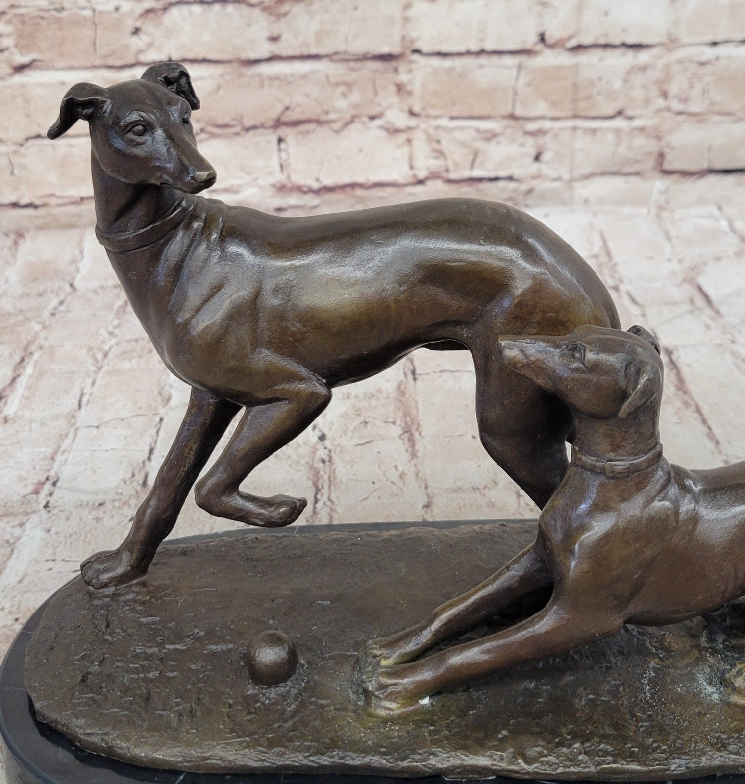 Art Deco Two Cute Greyhound Dog Dogs Musuem Quality Artwork by Mene
