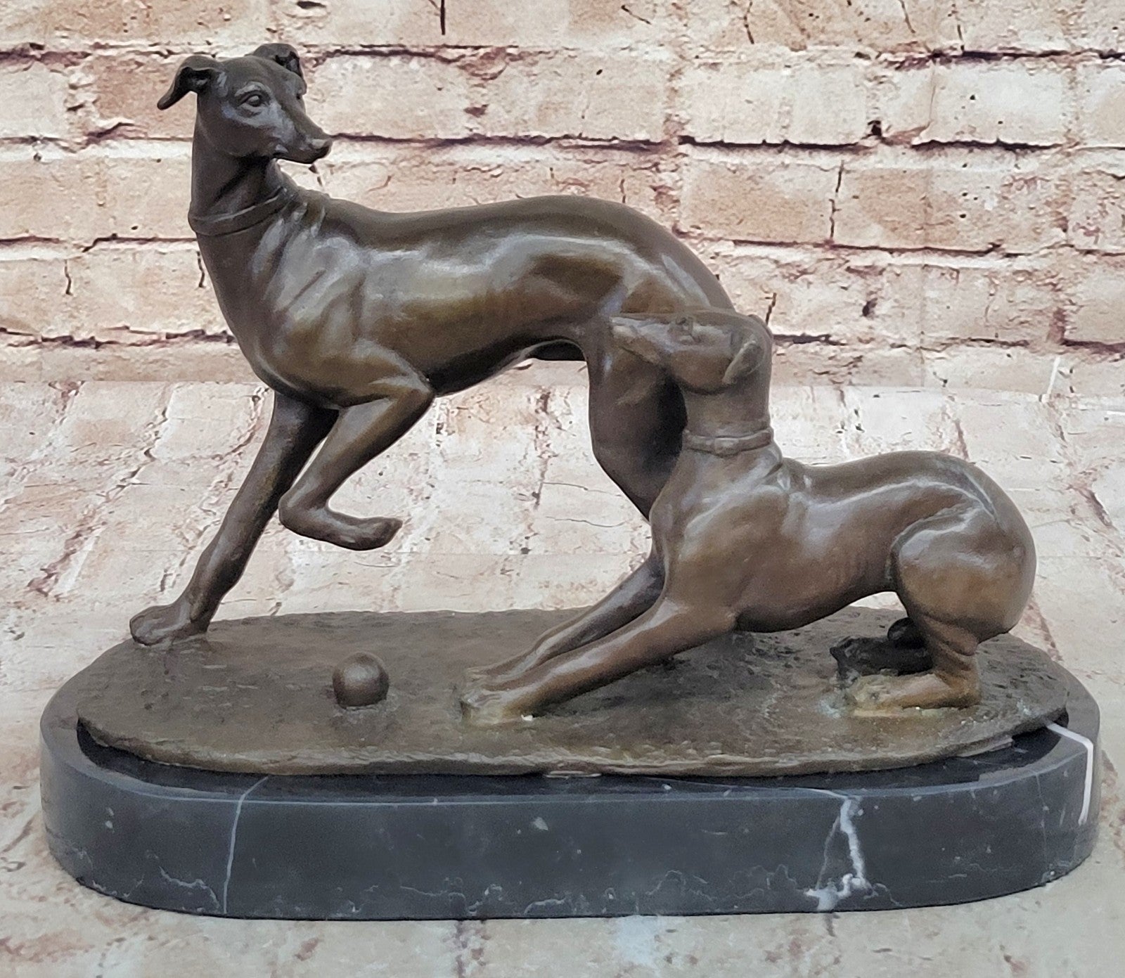 Art Deco Two Cute Greyhound Dog Dogs Musuem Quality Artwork by Mene