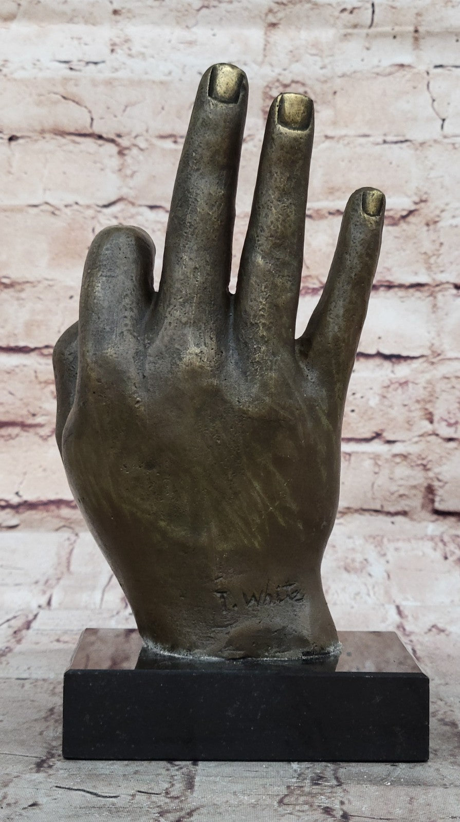 Signed Original ~T. White~ OK Hand Gesture Bronze Masterpiece Classic Artwork