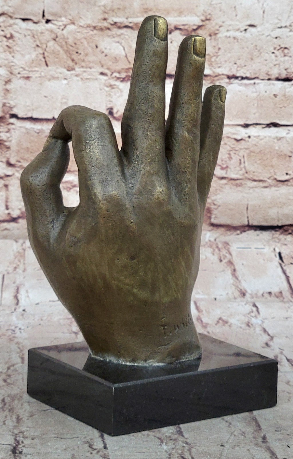 Signed Original ~T. White~ OK Hand Gesture Bronze Masterpiece Classic Artwork