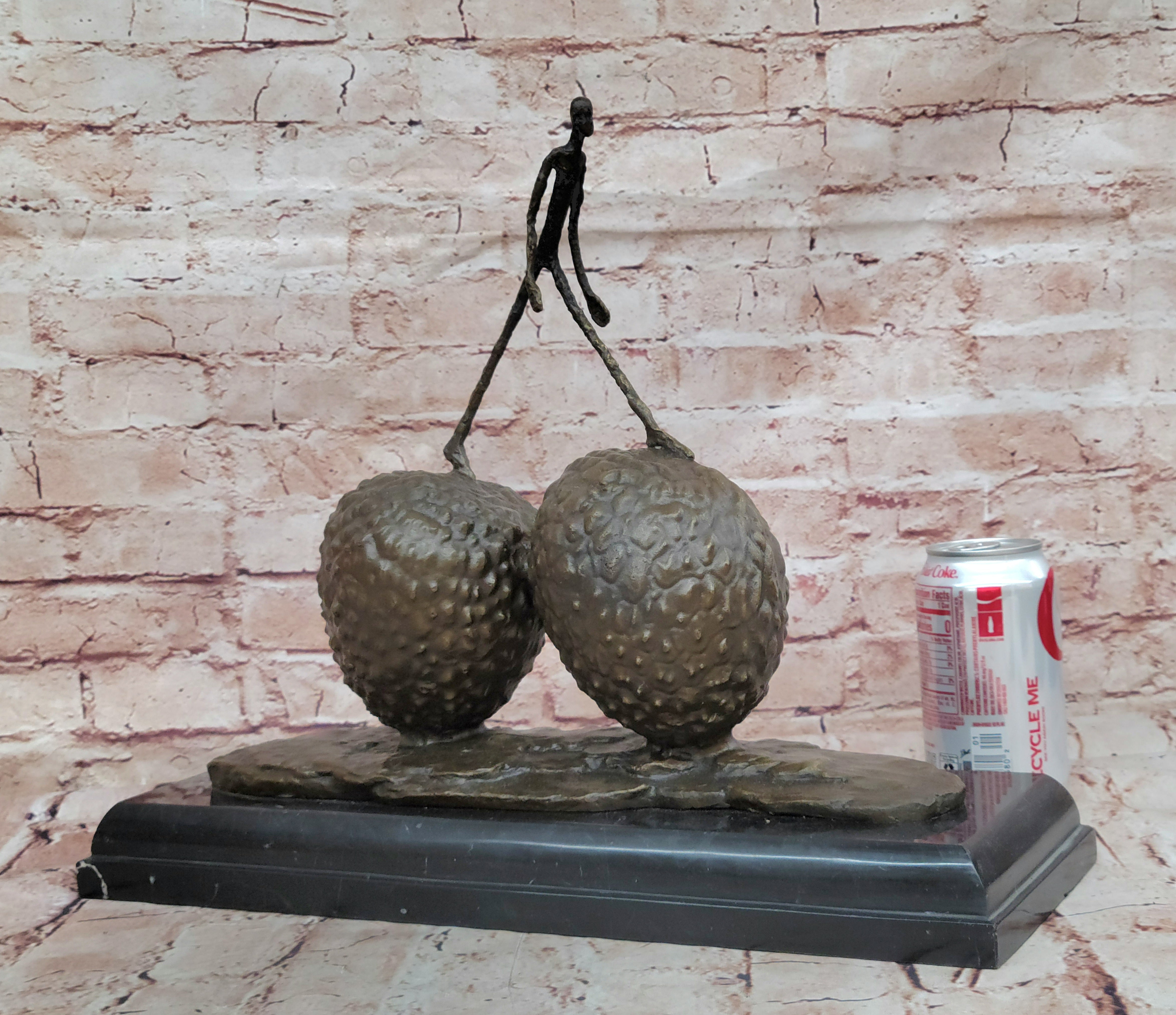 Handcrafted Large Museum Quality Strawberry and a Male Bronze Sculpture Statue