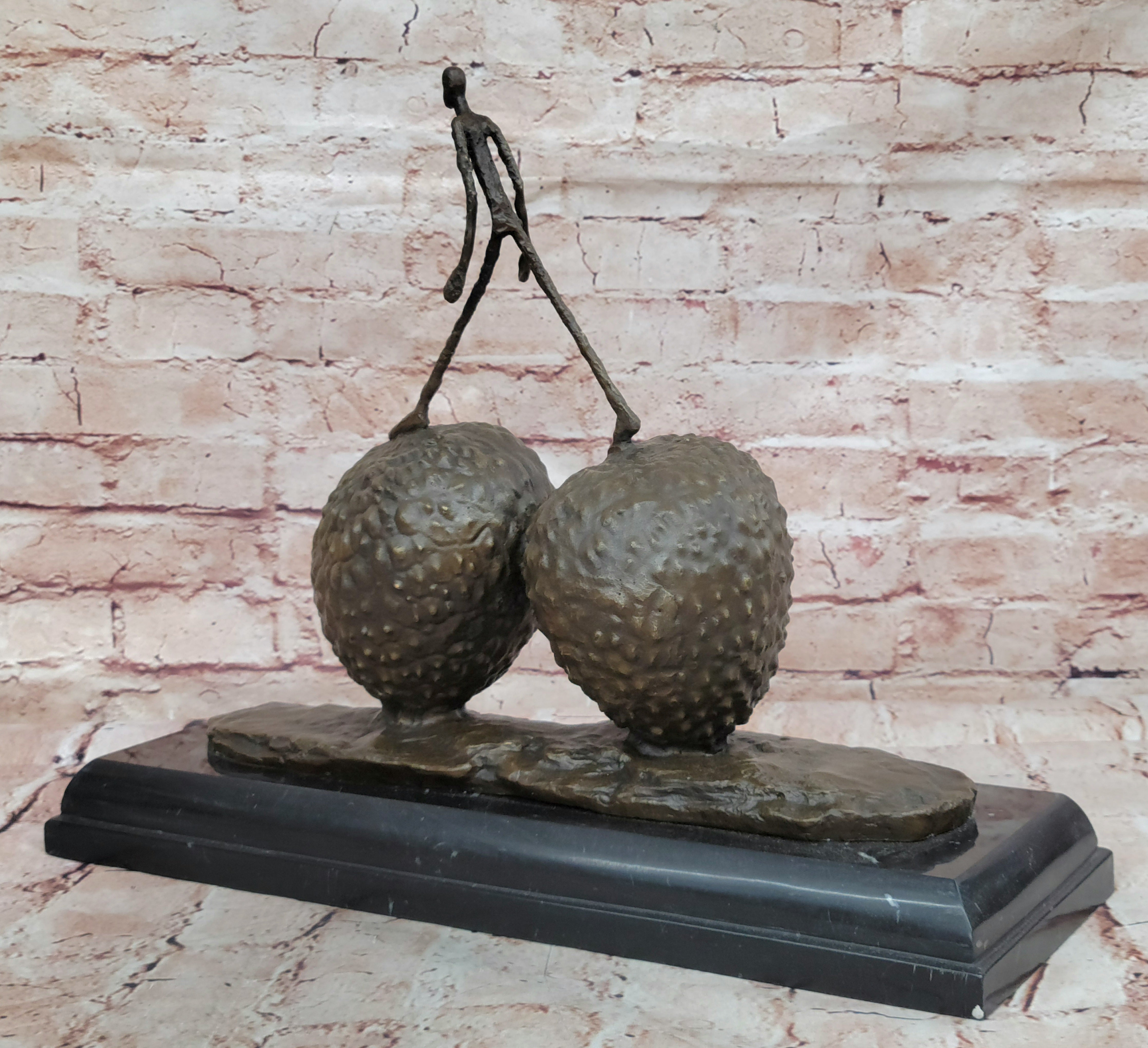 Handcrafted Large Museum Quality Strawberry and a Male Bronze Sculpture Statue