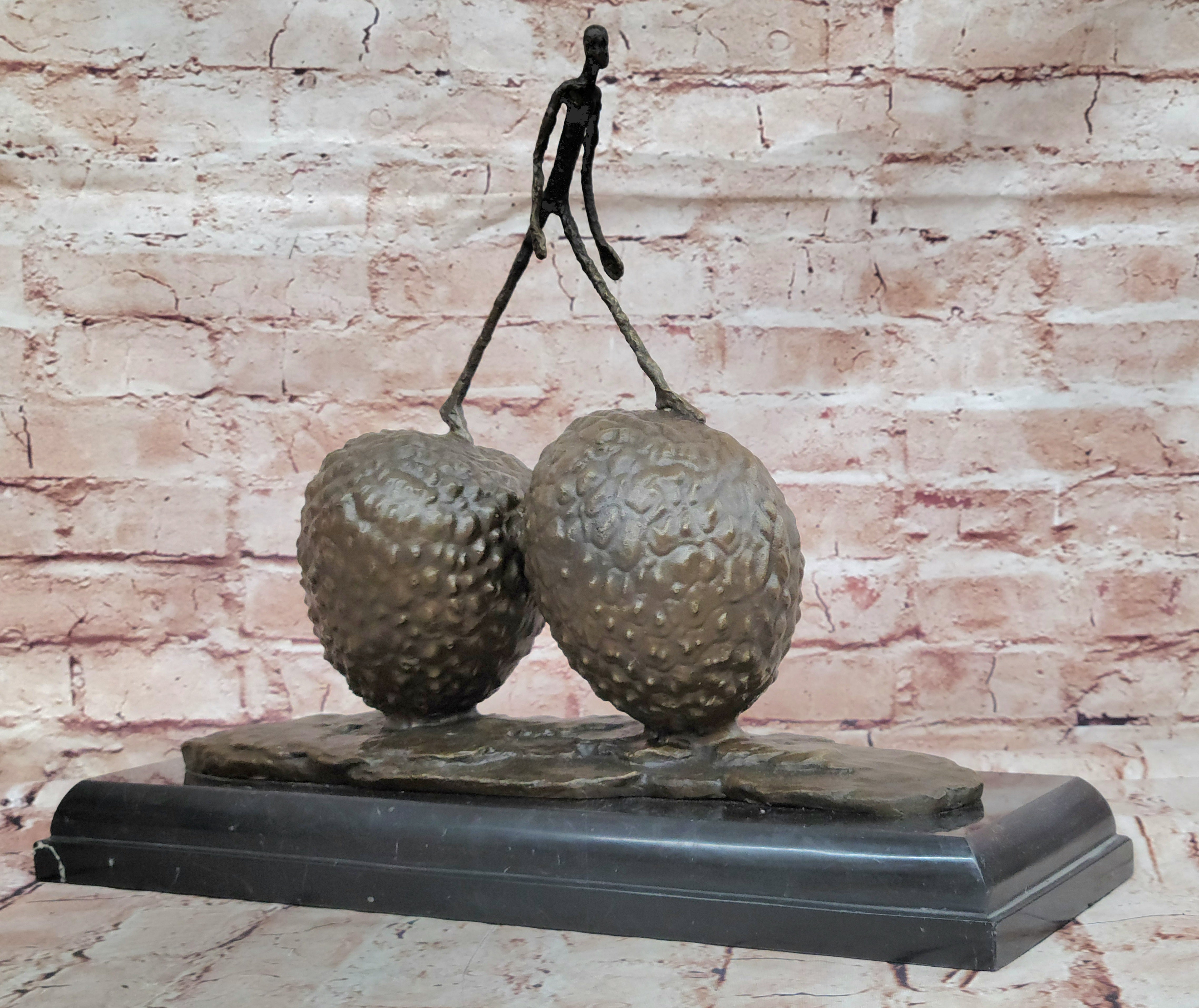 Handcrafted Large Museum Quality Strawberry and a Male Bronze Sculpture Statue