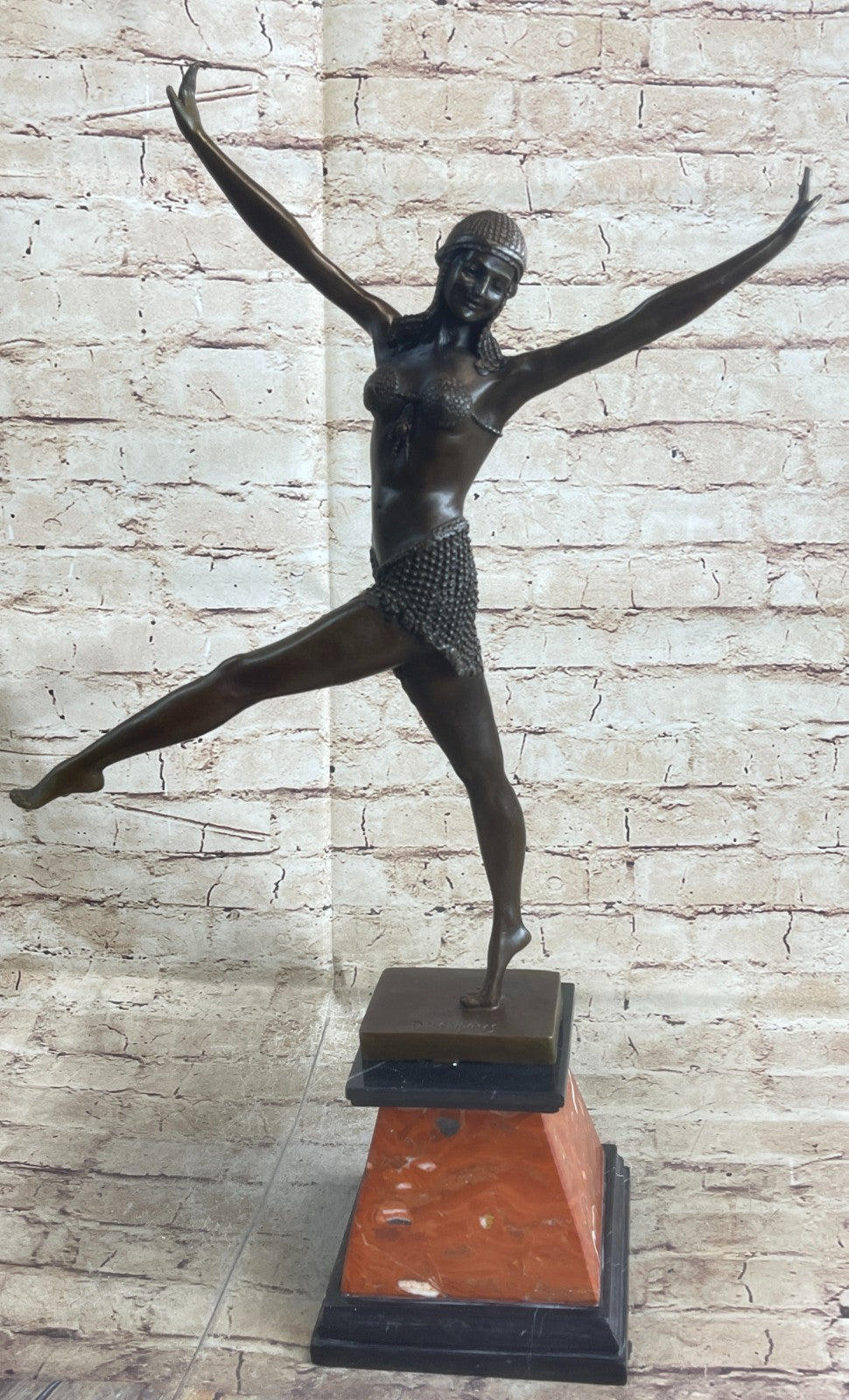 LARGE DIMITRI CHIPARUS DANCER ART DECO BRONZE SCULPTURE MARBLE BASE FIGURINE