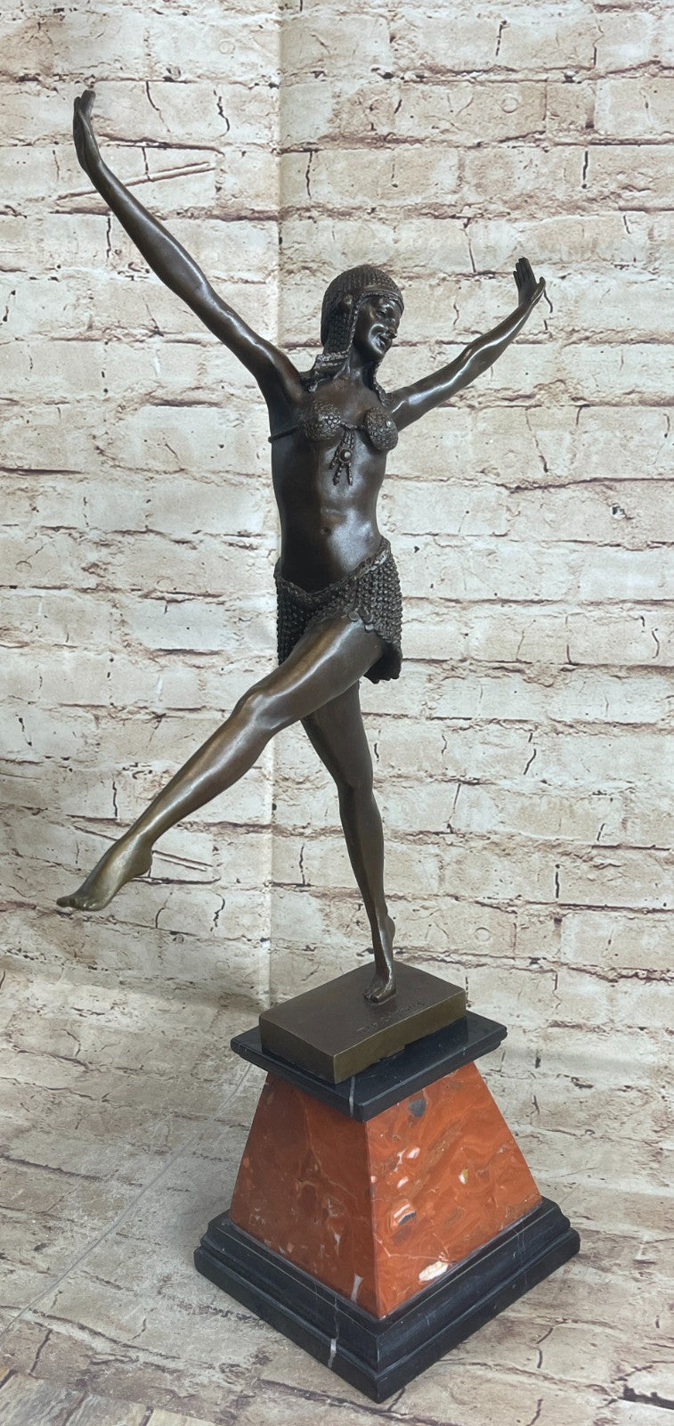 LARGE DIMITRI CHIPARUS DANCER ART DECO BRONZE SCULPTURE MARBLE BASE FIGURINE
