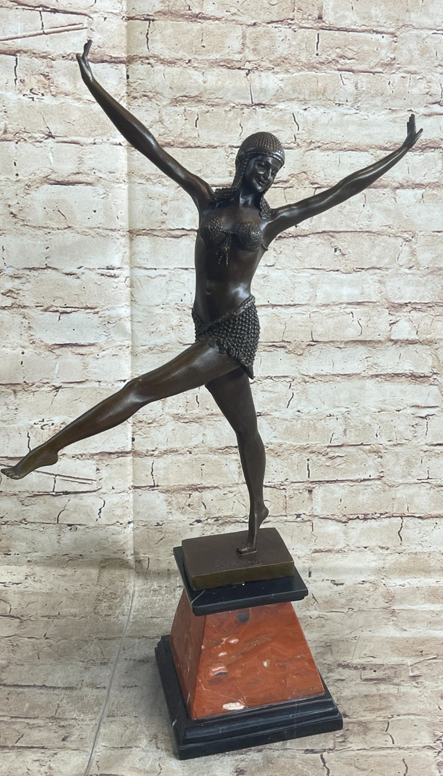 LARGE DIMITRI CHIPARUS DANCER ART DECO BRONZE SCULPTURE MARBLE BASE FIGURINE