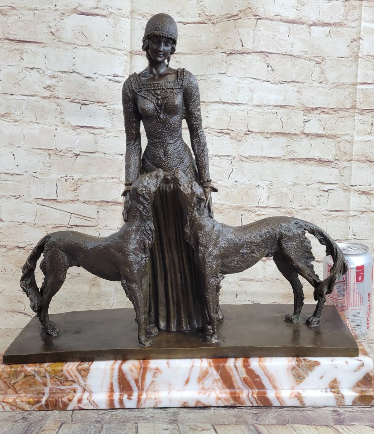 Handcrafted Bronze Art Deco Friends Forever Lady with Dogs Statue Chiparus