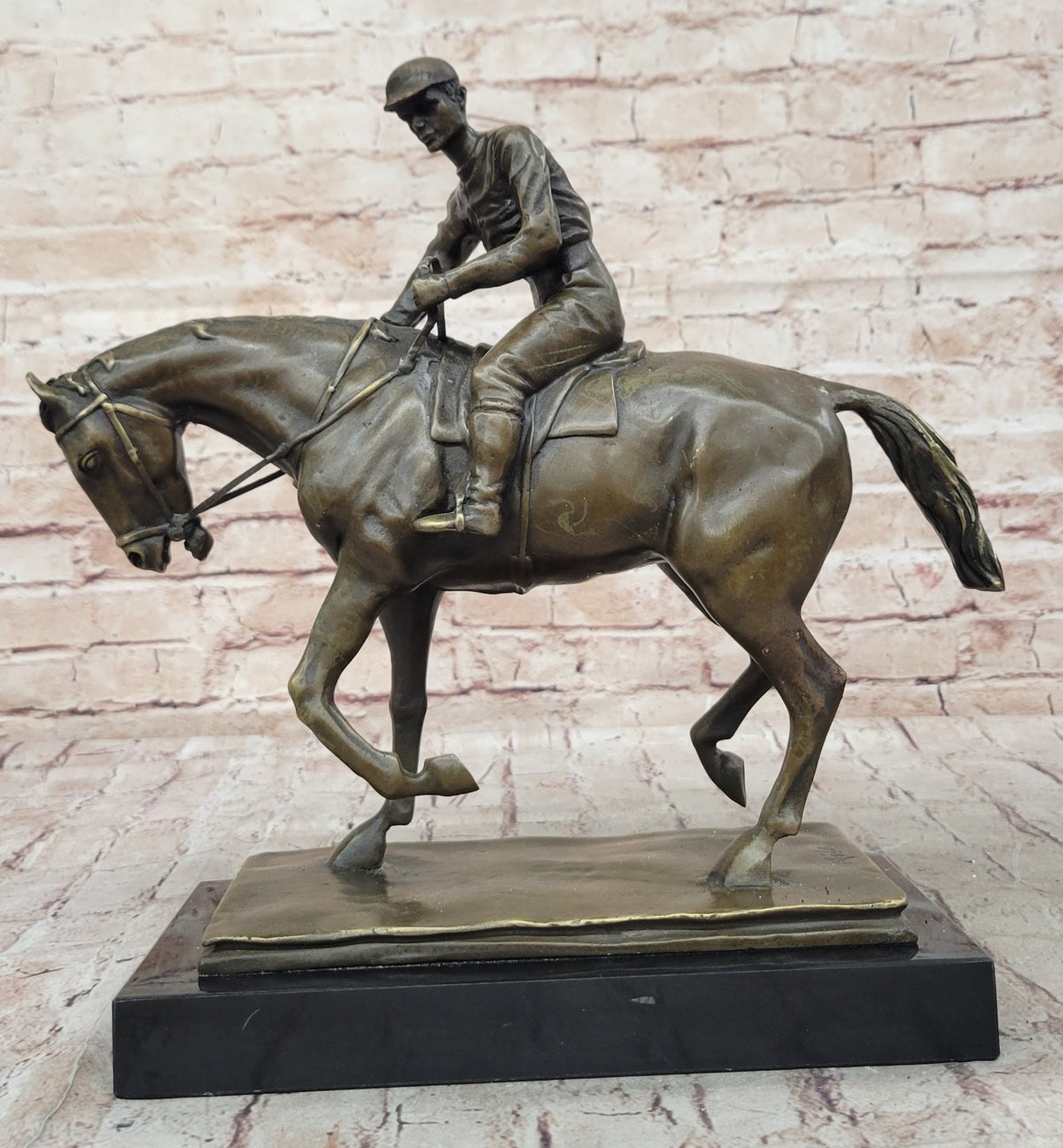 The Unexpected Winner Signed French Artist Miguel Lopez Bronze Horse and Jockey