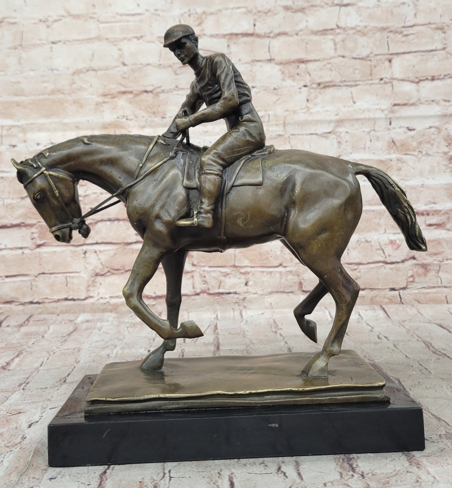 The Unexpected Winner Signed French Artist Miguel Lopez Bronze Horse and Jockey
