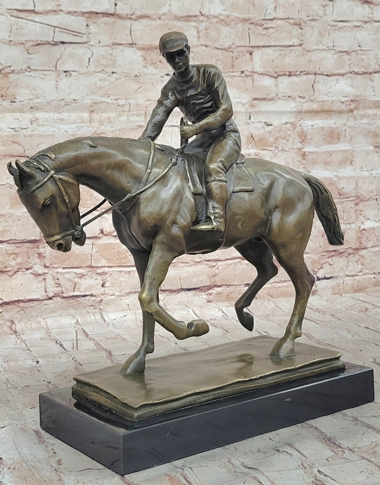 The Unexpected Winner Signed French Artist Miguel Lopez Bronze Horse and Jockey