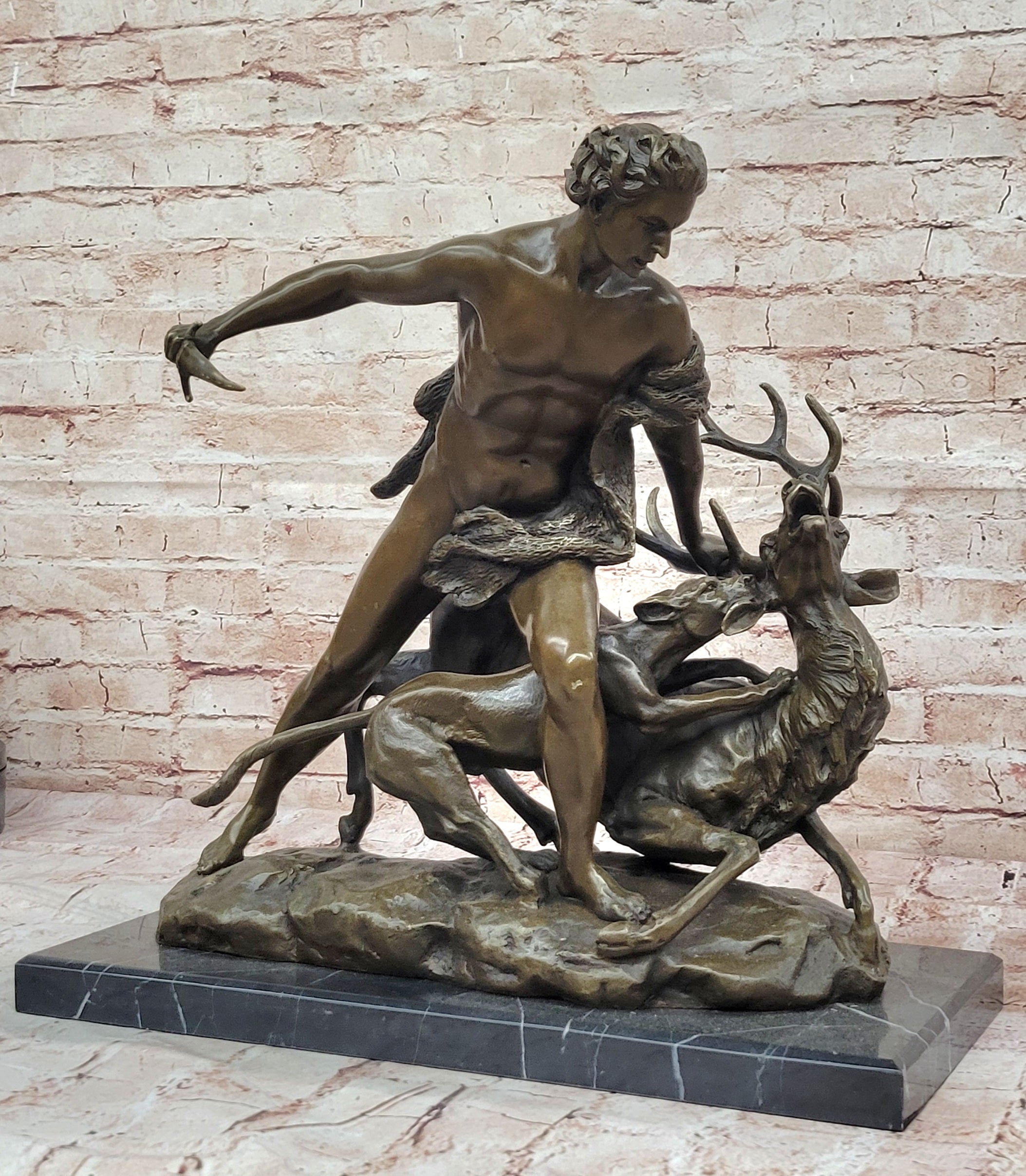 Bronze Sculpture Greek Mythology Enormous Hind Deer and Hercules by Vitaleh