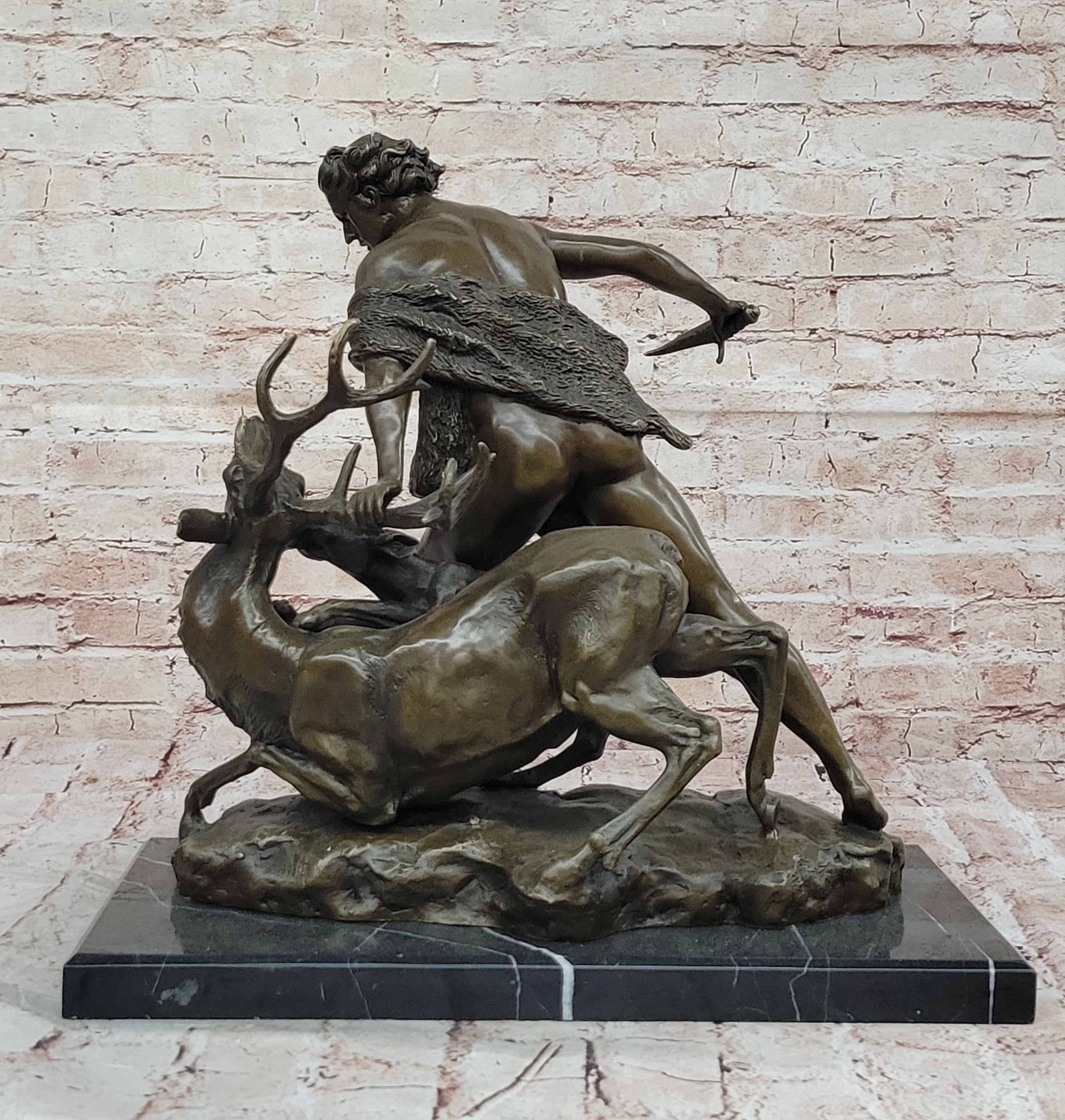 Bronze Sculpture Greek Mythology Enormous Hind Deer and Hercules by Vitaleh