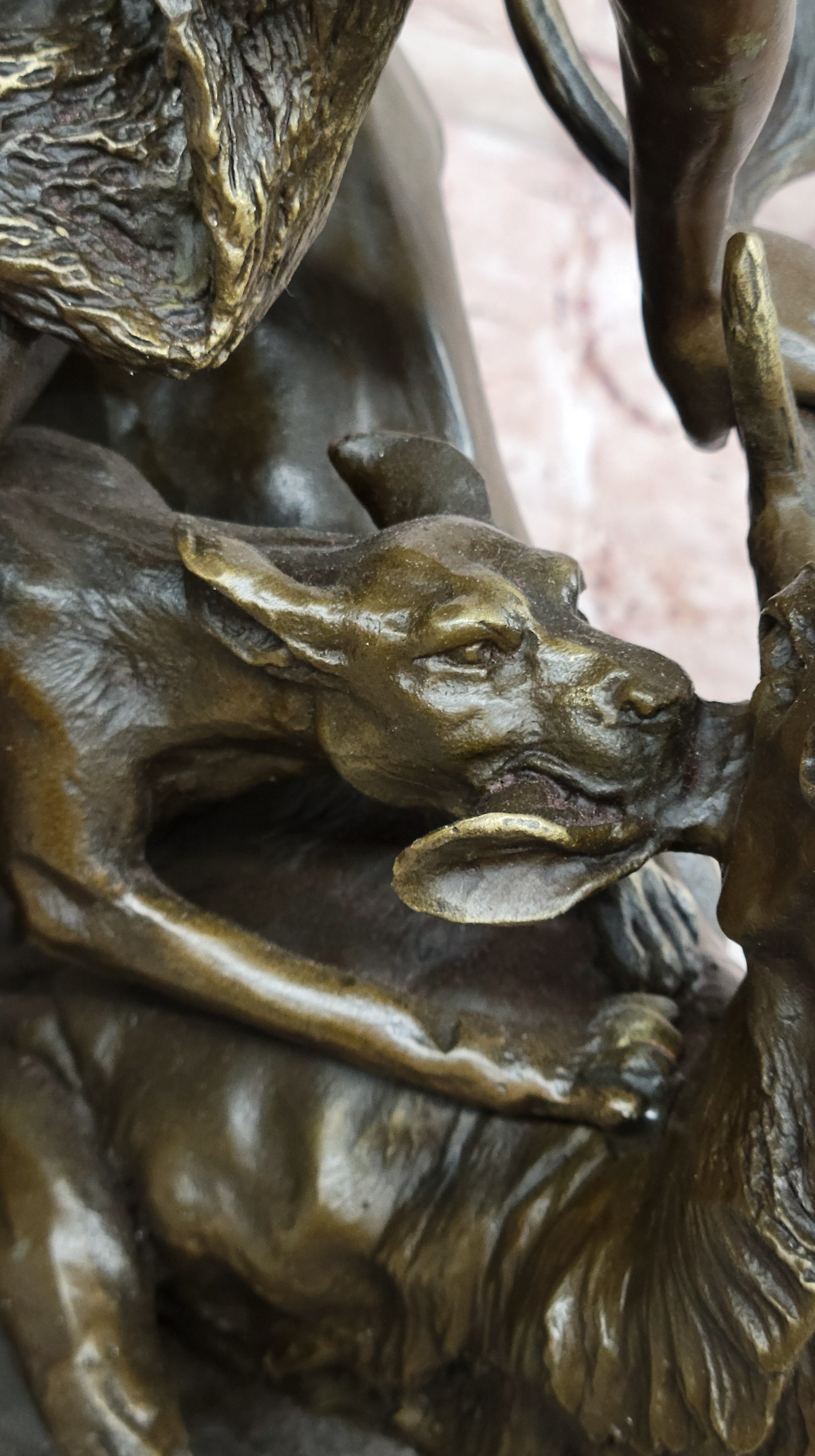 Bronze Sculpture Greek Mythology Enormous Hind Deer and Hercules by Vitaleh