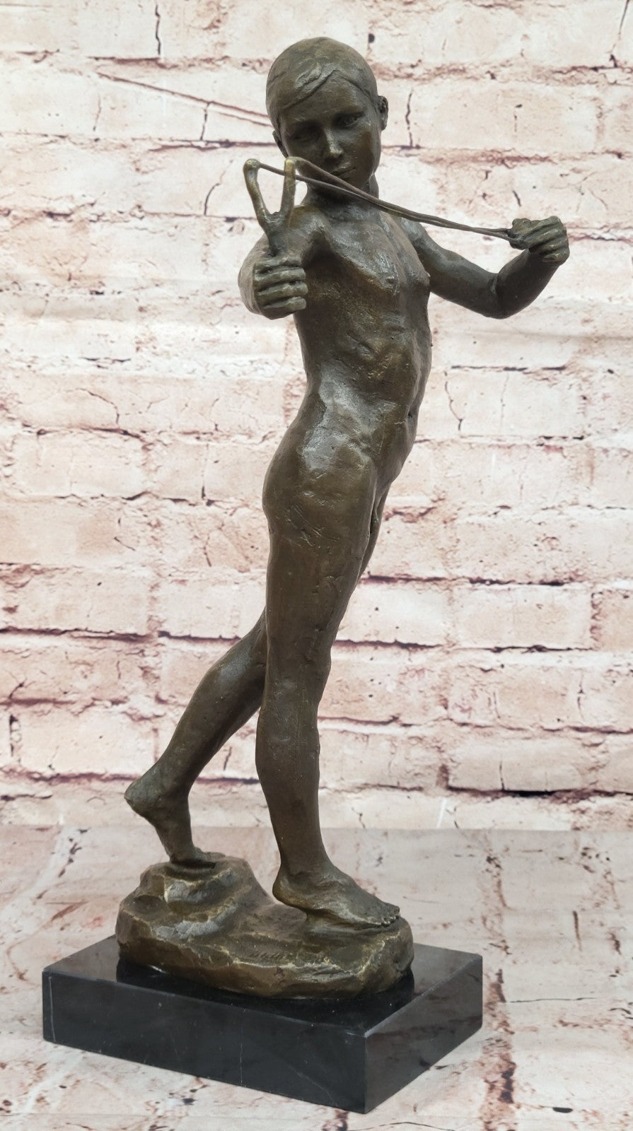 Boy with Catapult European Bronze Museum & Art Gallery Nude Decor Statue