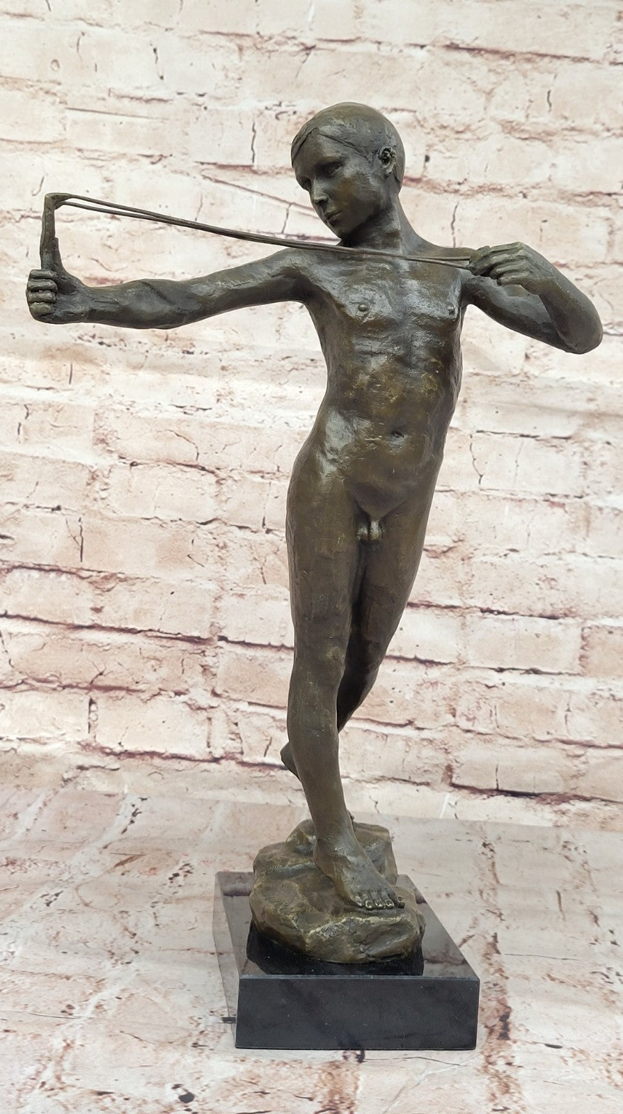 Boy with Catapult European Bronze Museum & Art Gallery Nude Decor Statue