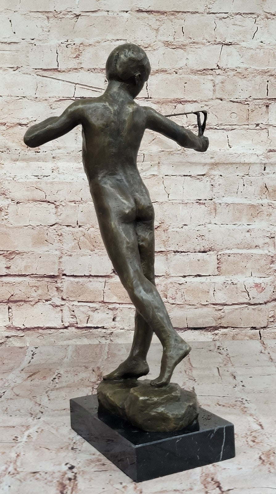 Boy with Catapult European Bronze Museum & Art Gallery Nude Decor Statue