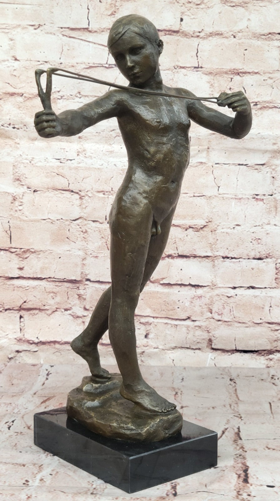 Boy with Catapult European Bronze Museum & Art Gallery Nude Decor Statue