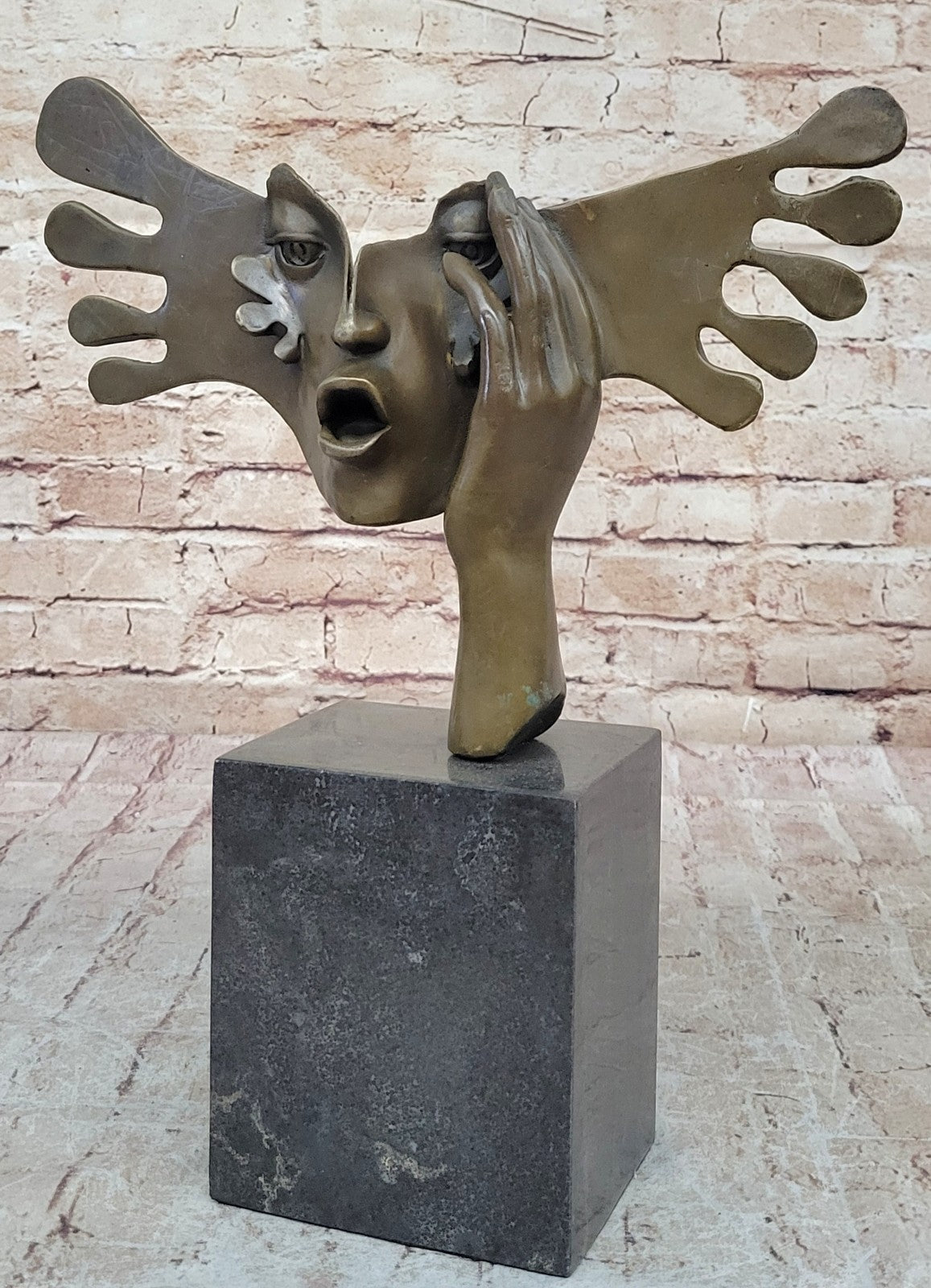 Salvador Dali Double Hands Handcrafted Bronze Sculpture Marble Base Figurine Art