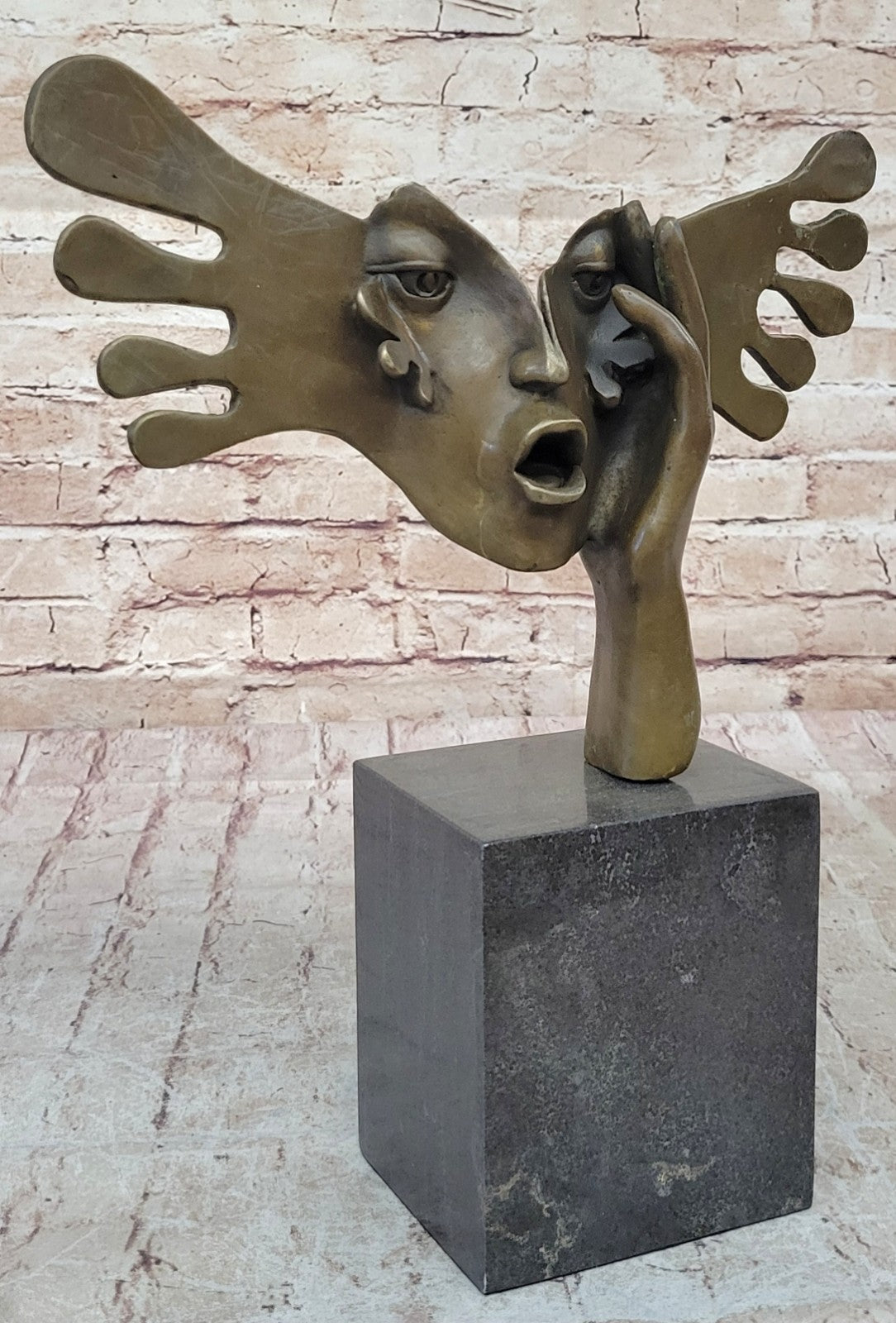 Salvador Dali Double Hands Handcrafted Bronze Sculpture Marble Base Figurine Art