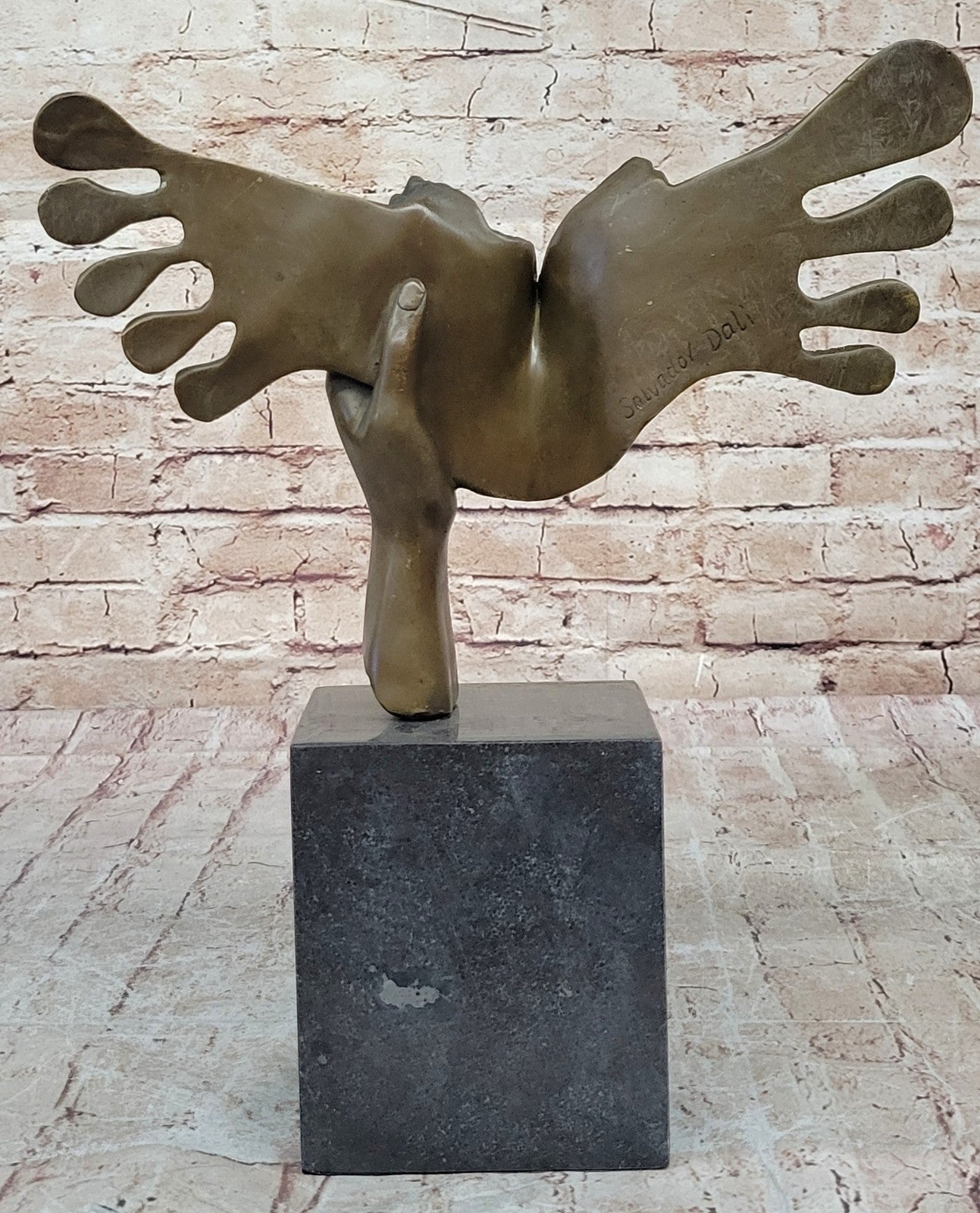 Salvador Dali Double Hands Handcrafted Bronze Sculpture Marble Base Figurine Art