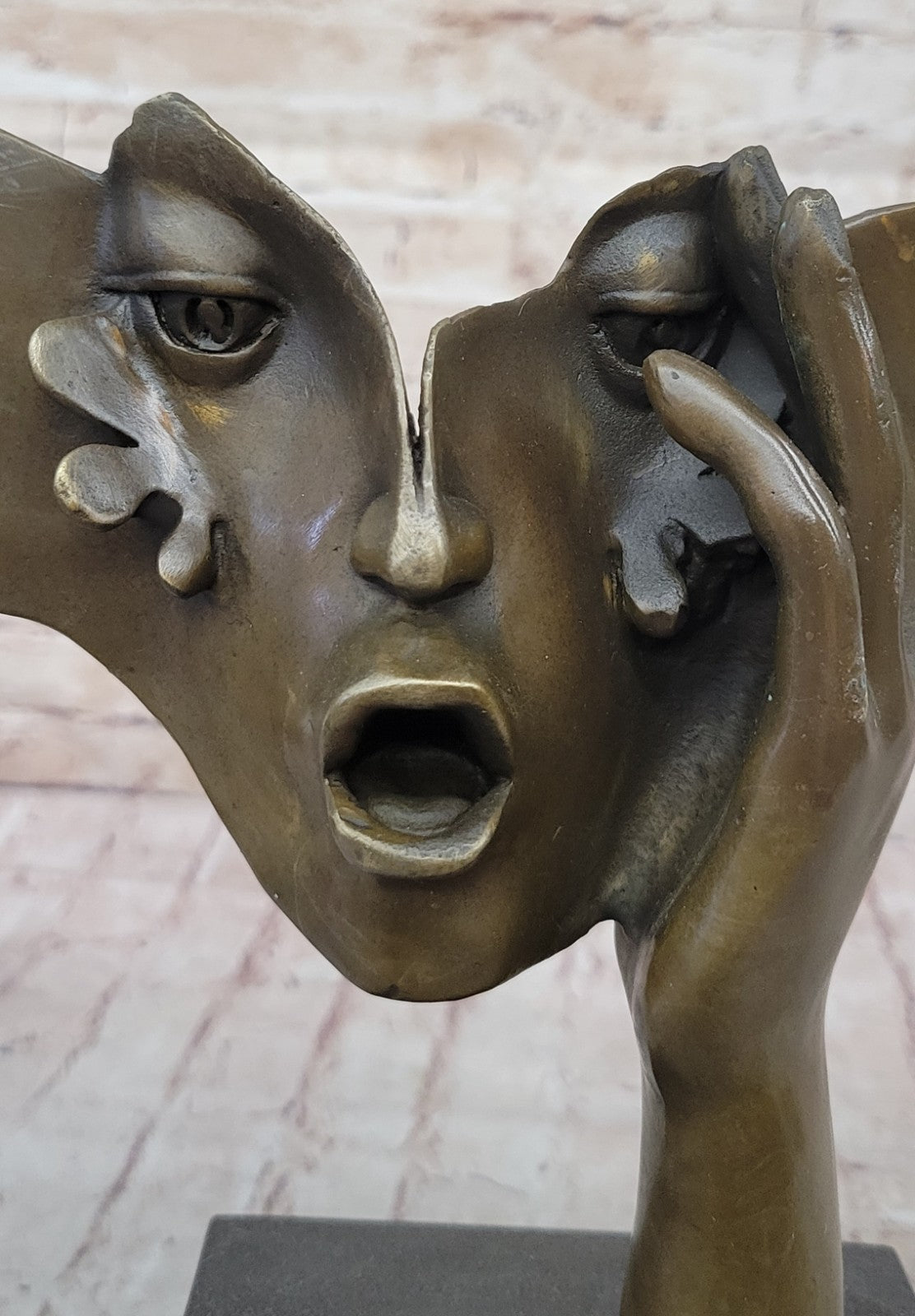 Salvador Dali Double Hands Handcrafted Bronze Sculpture Marble Base Figurine Art