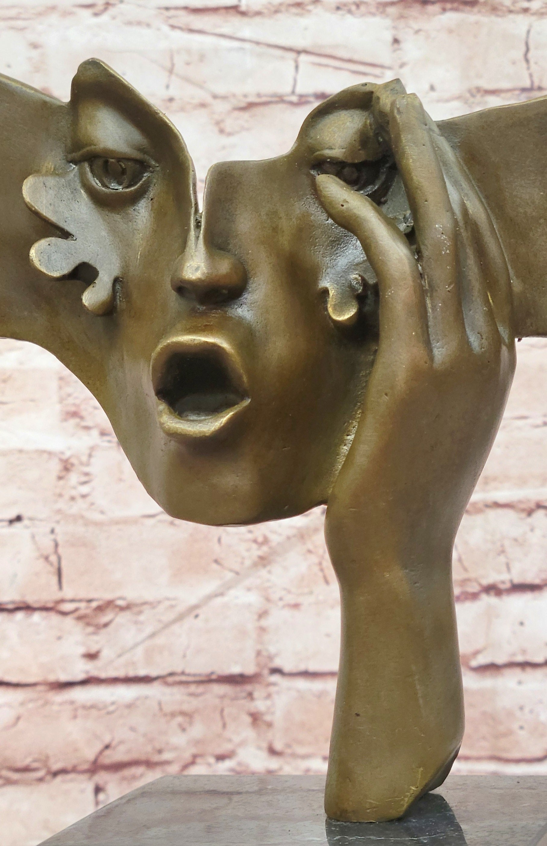 Salvador Dali Double Hands Handcrafted Bronze Sculpture Marble Base Figurine Art