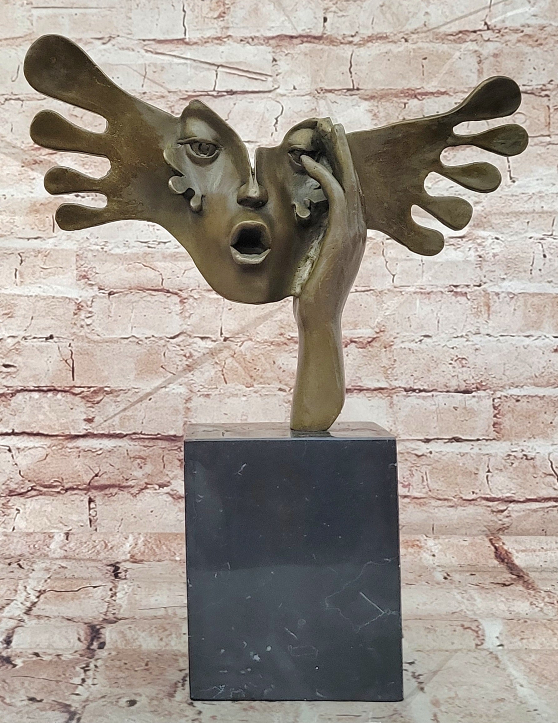 Salvador Dali Double Hands Handcrafted Bronze Sculpture Marble Base Figurine Art