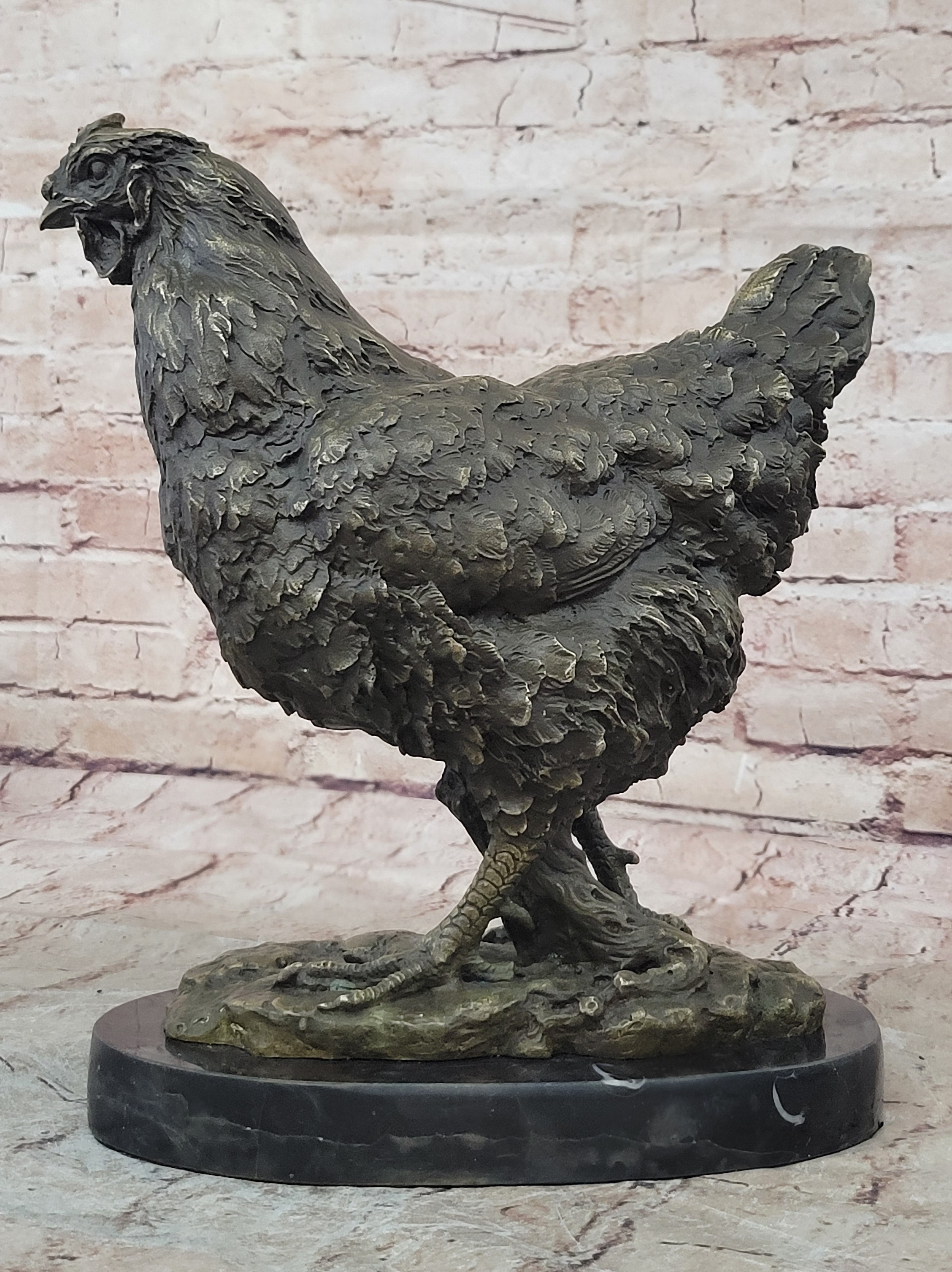 Art Deco Hand Made Extra Large Rooster Bronze Sculpture Wit Marble Base Sale