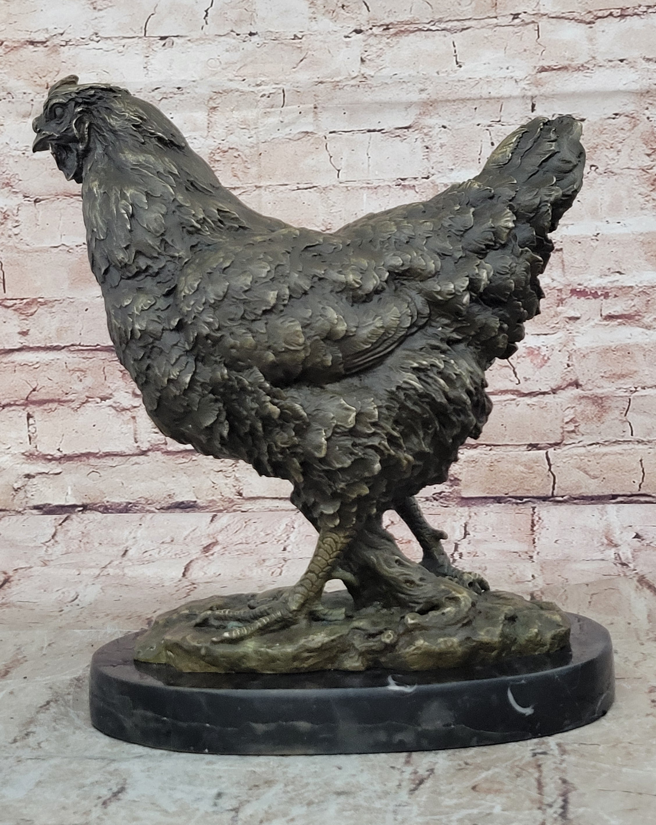 Art Deco Hand Made Extra Large Rooster Bronze Sculpture Wit Marble Base Sale