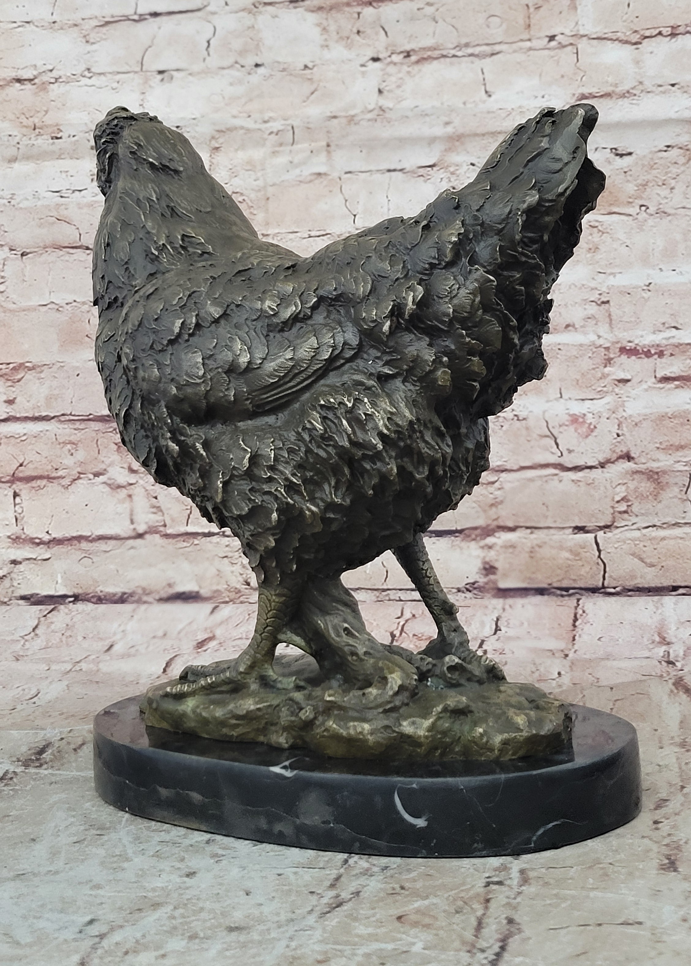 Art Deco Hand Made Extra Large Rooster Bronze Sculpture Wit Marble Base Sale