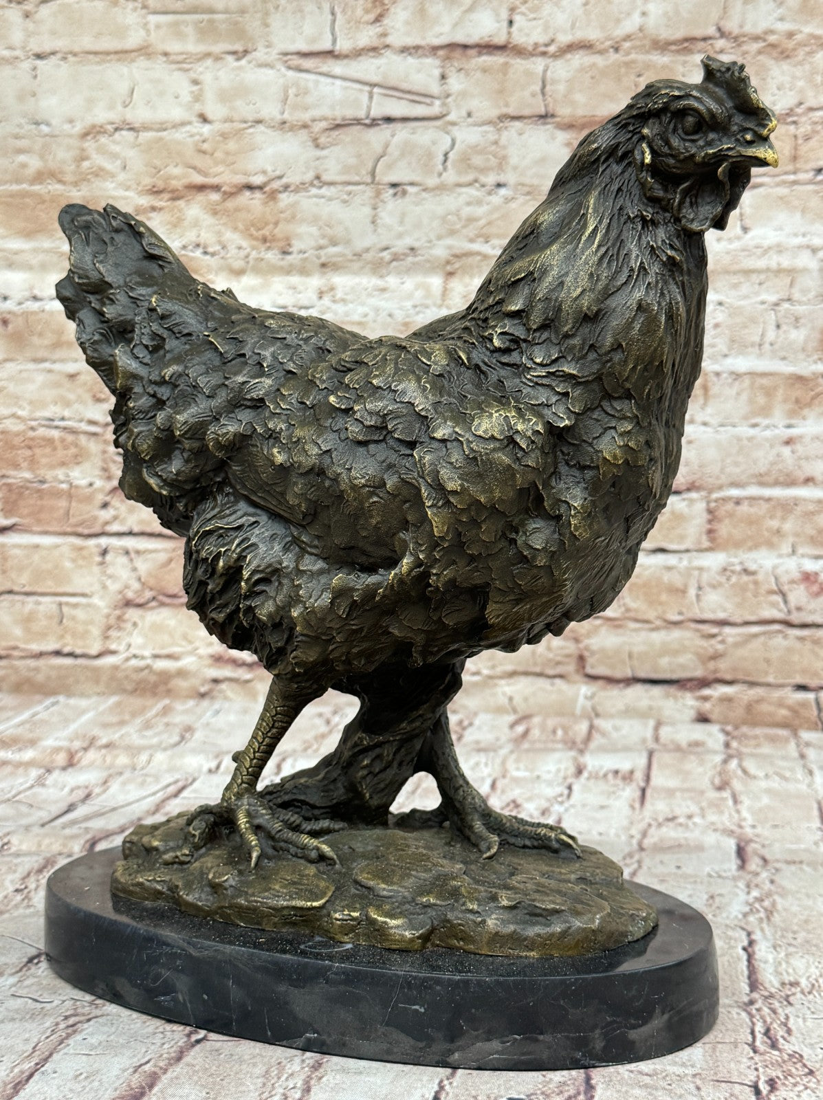 Art Deco Hand Made Extra Large Rooster Bronze Sculpture Wit Marble Base Sale