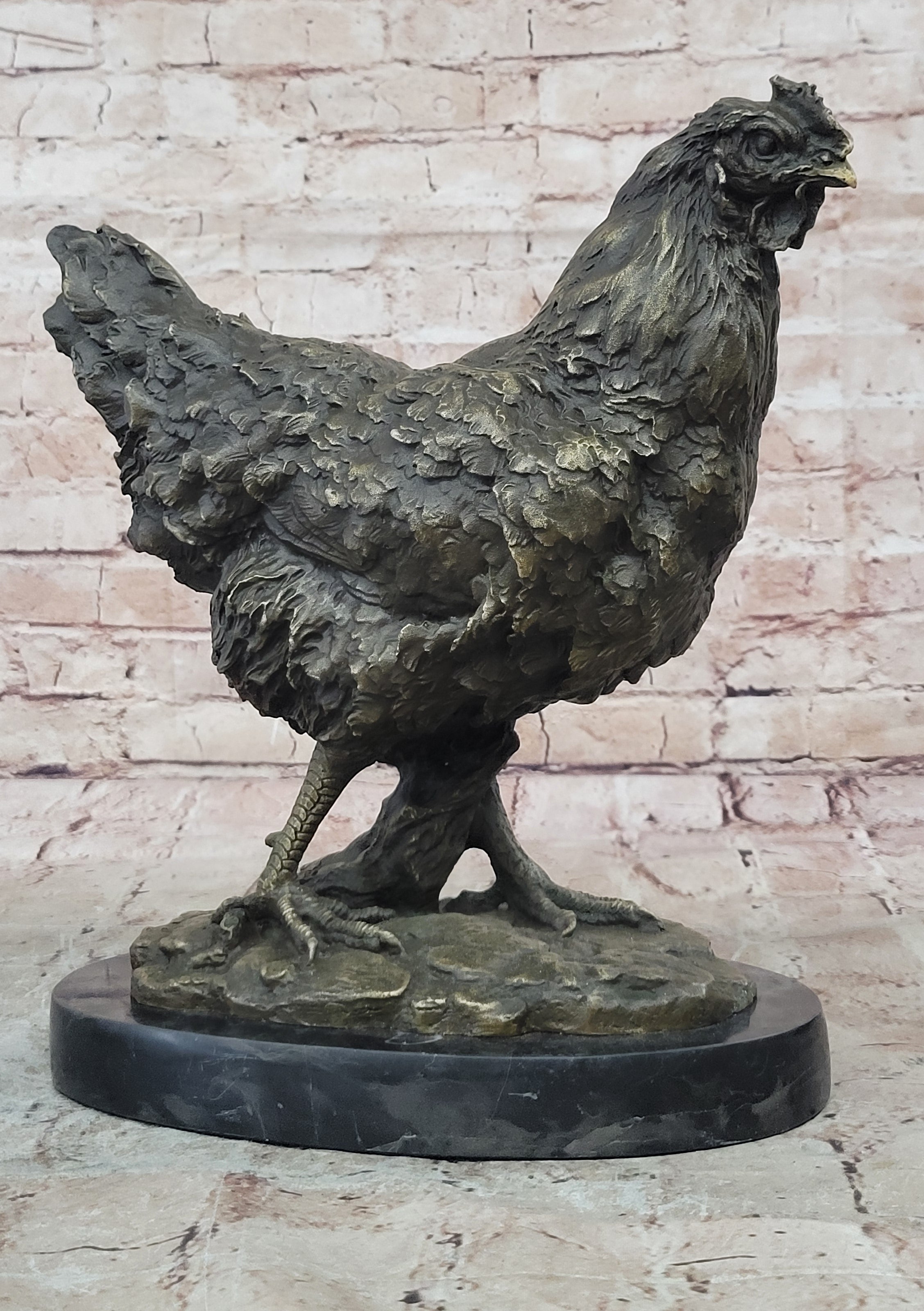 Art Deco Hand Made Extra Large Rooster Bronze Sculpture Wit Marble Base Sale