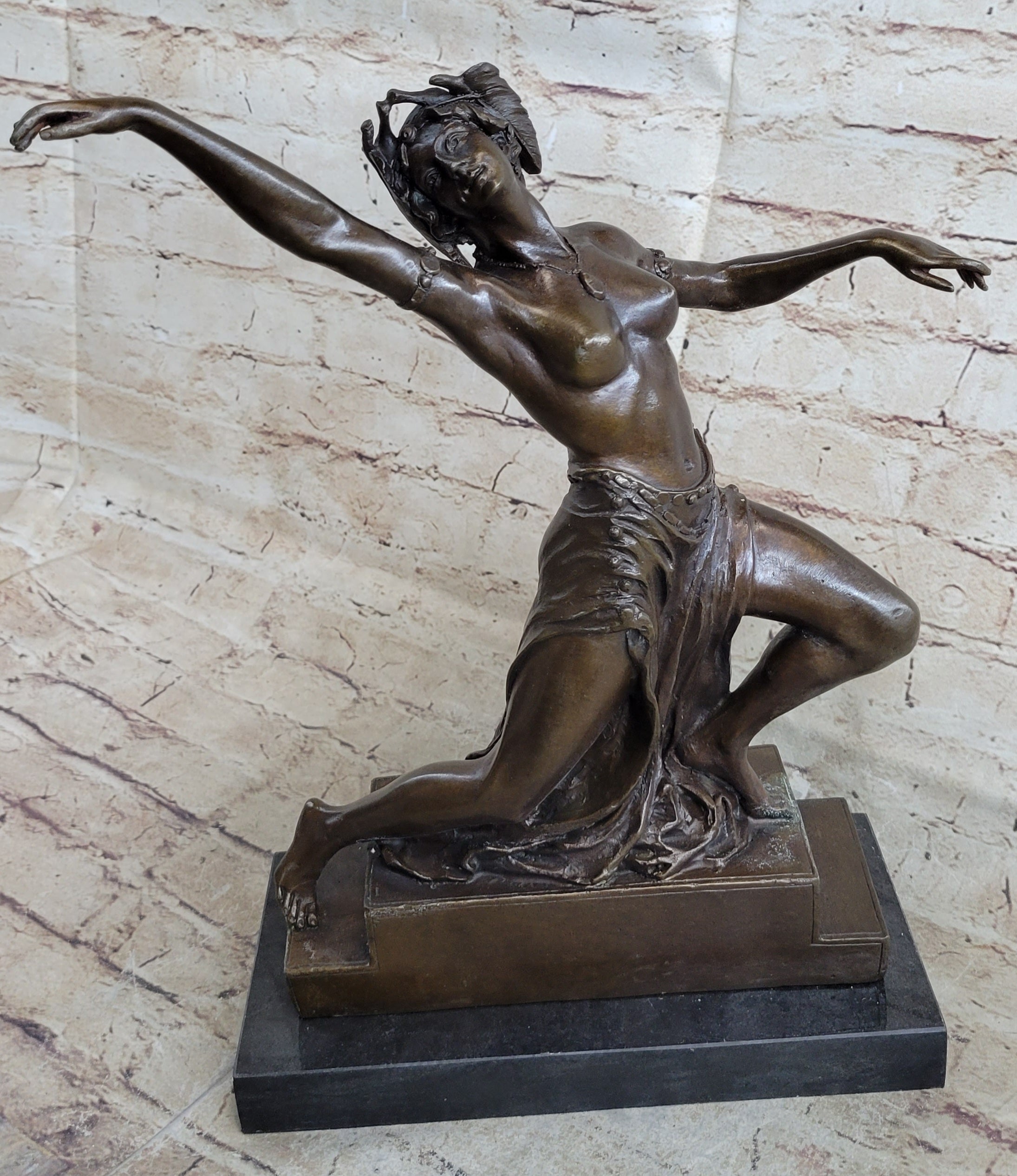 Handcrafted bronze sculpture SALE Decor Wreath Head Dancer Belly Nude Exotic