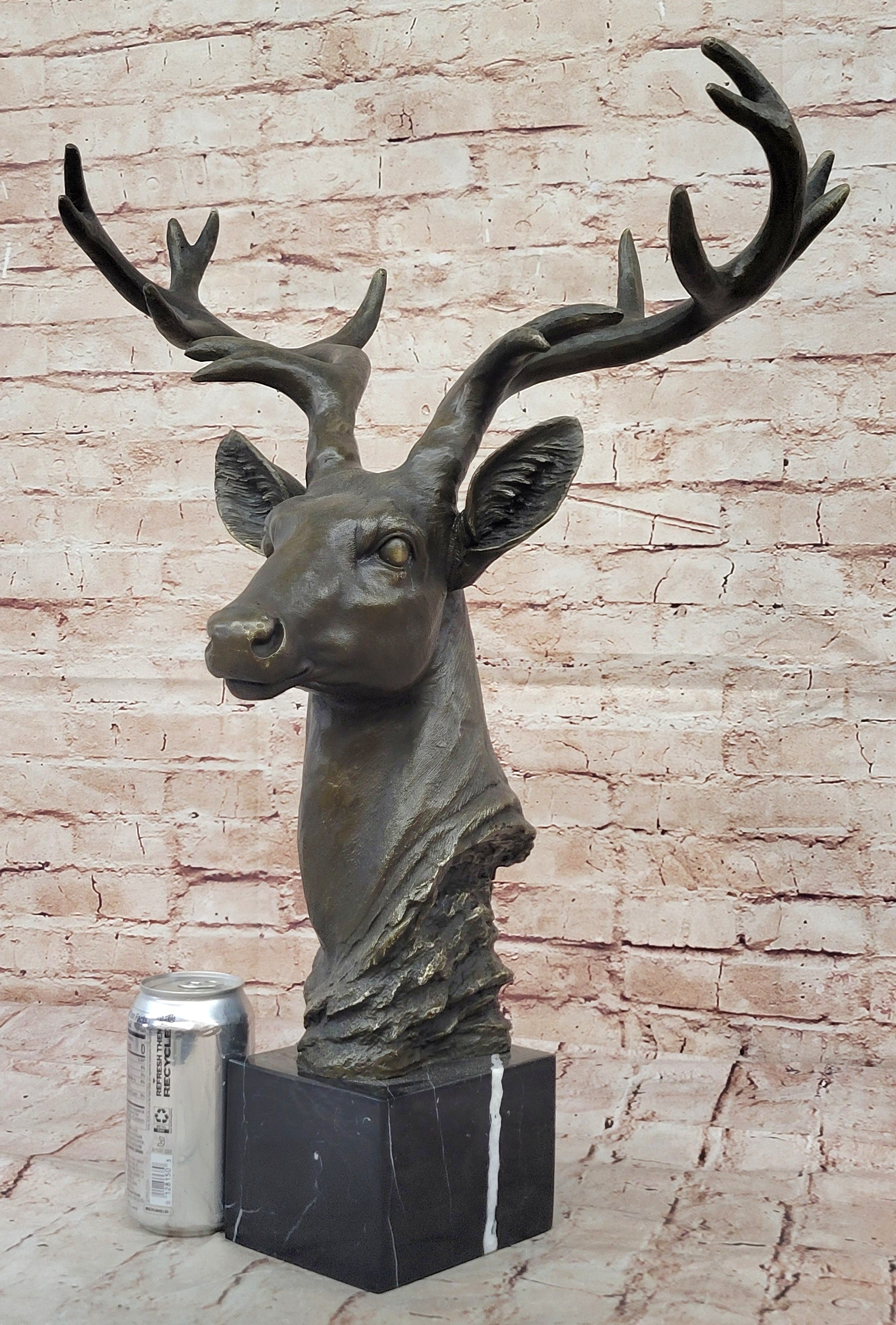Chalet Lodge Art Elk Stag Buck Deer Hunter Bronze Marble Base Lodge Sculpture