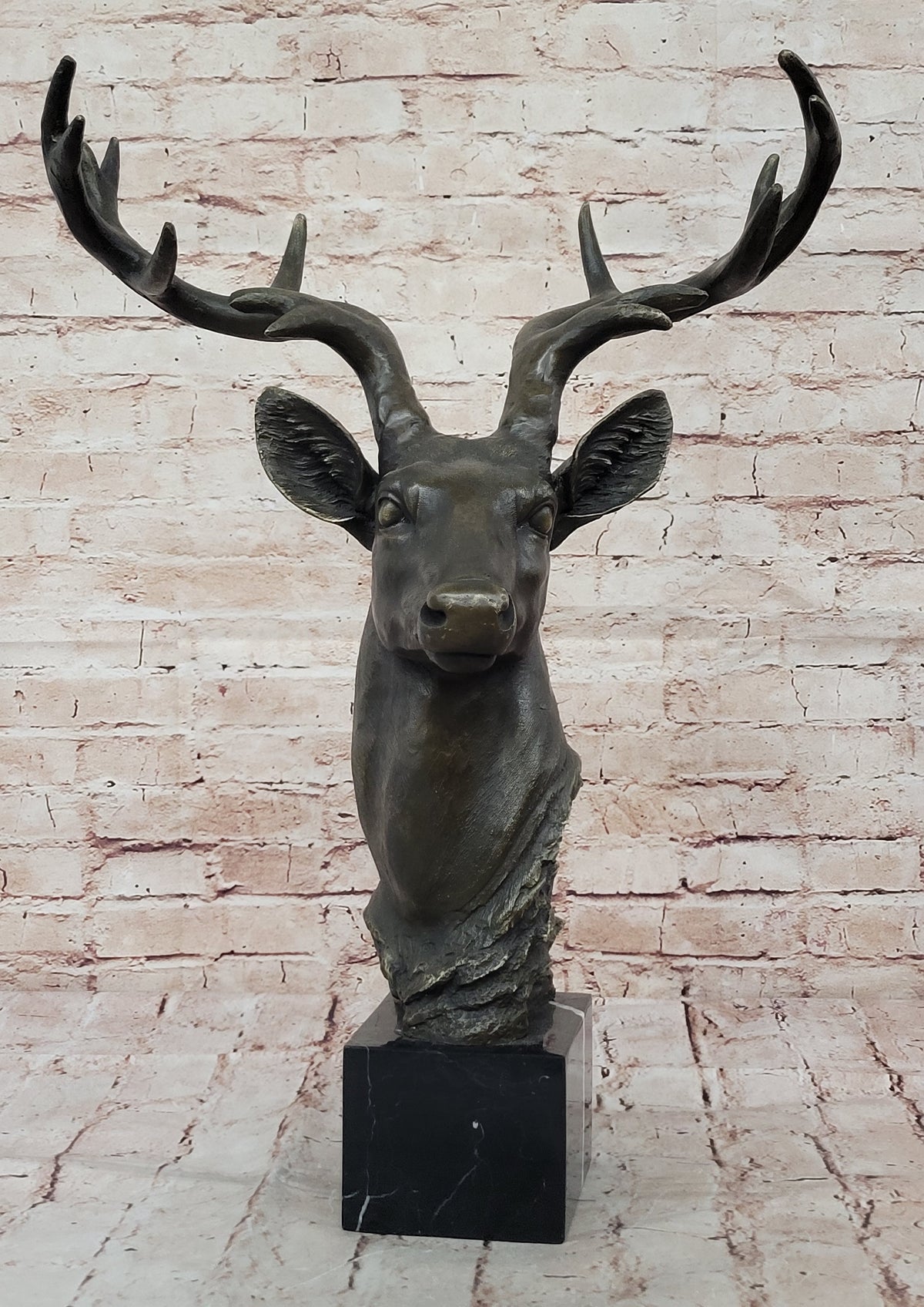 Chalet Lodge Art Elk Stag Buck Deer Hunter Bronze Marble Base Lodge Sculpture