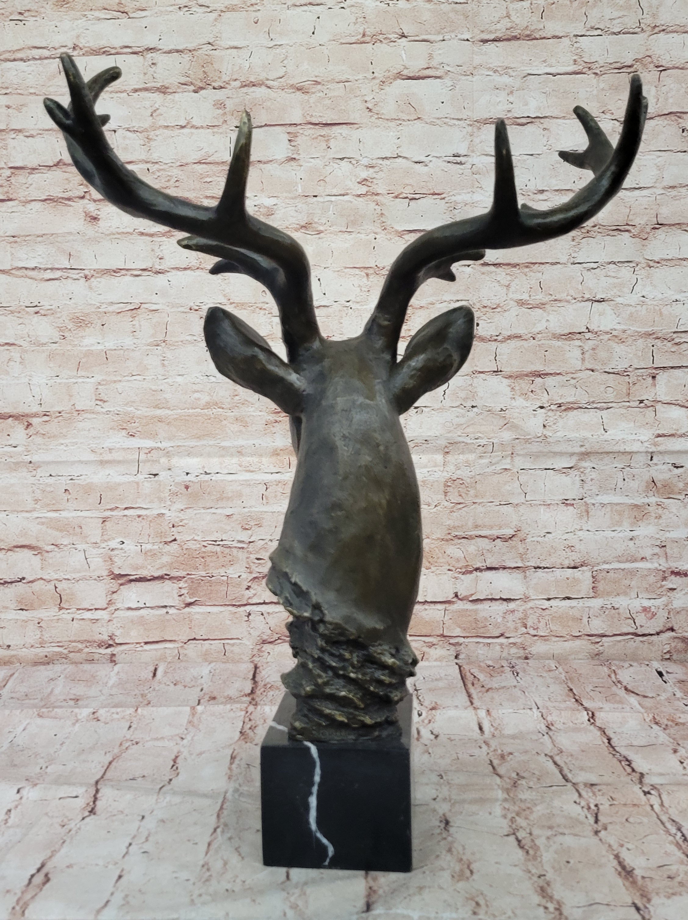 Chalet Lodge Art Elk Stag Buck Deer Hunter Bronze Marble Base Lodge Sculpture