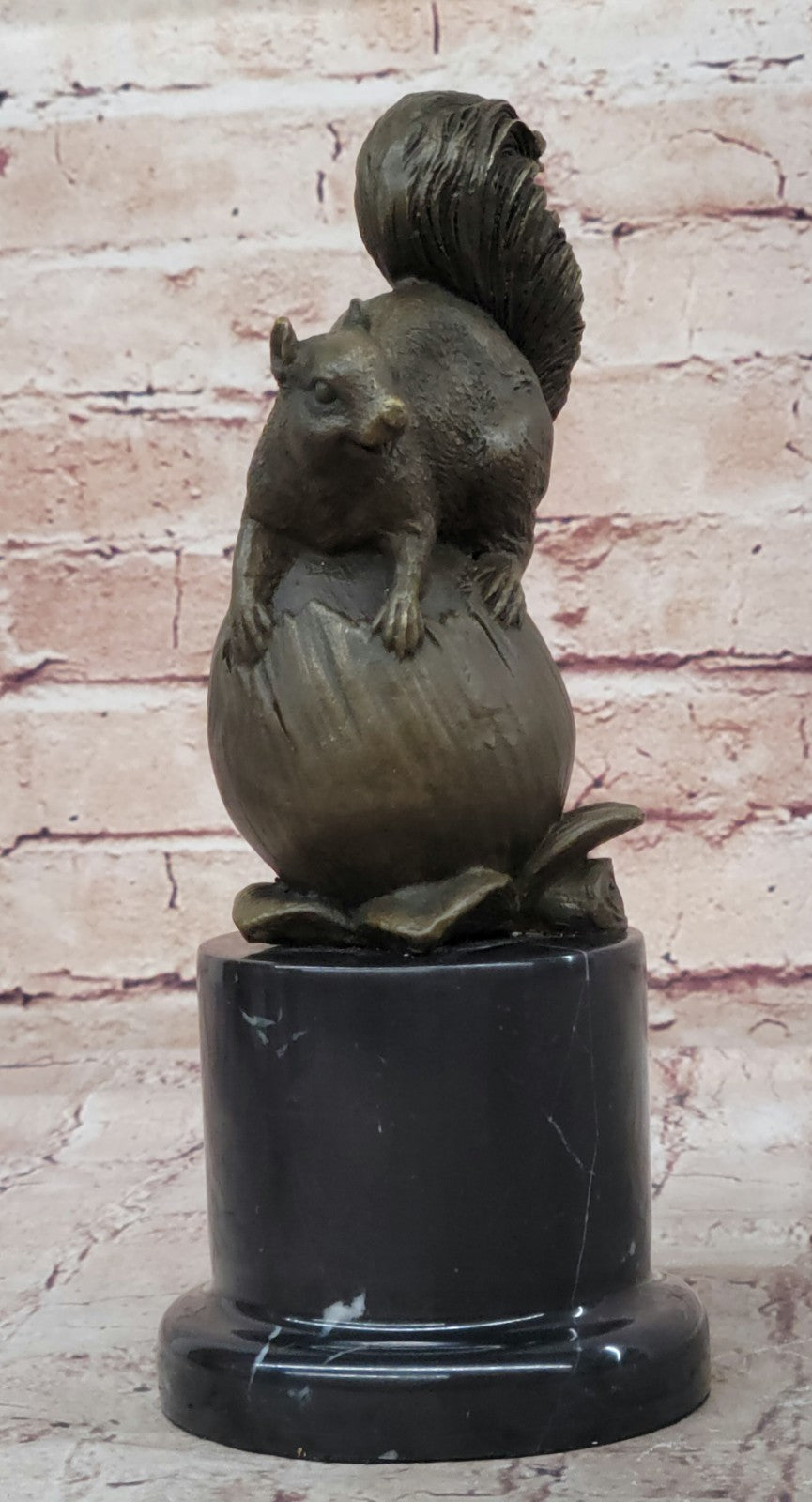 Handcrafted Bronze Squirrel Sculpture on Marble Base – SALE Art Collectible