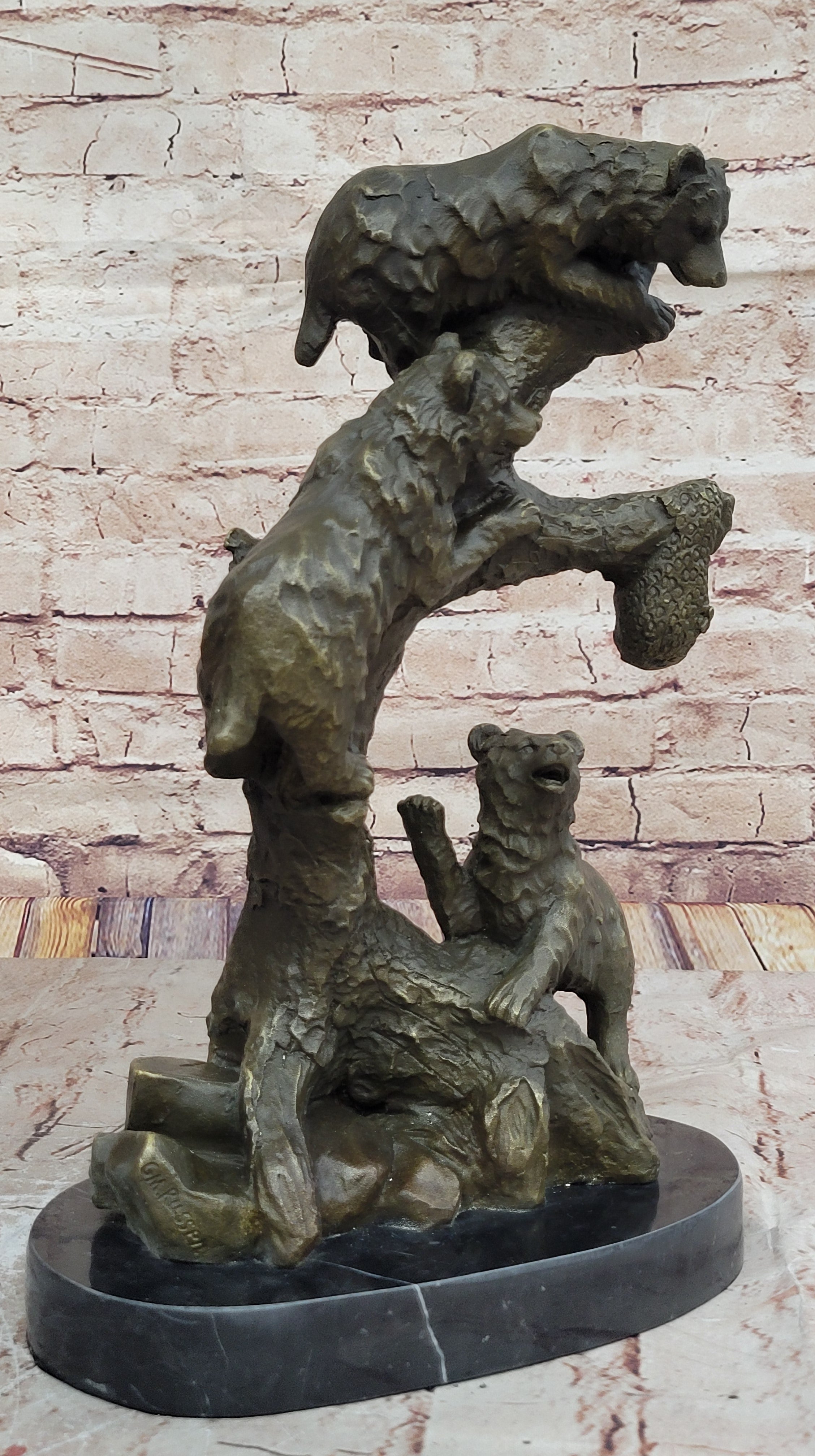 Wildlife Art Sculpture: Handcrafted Bear Family Bronze by Charles Russell for Home Decor