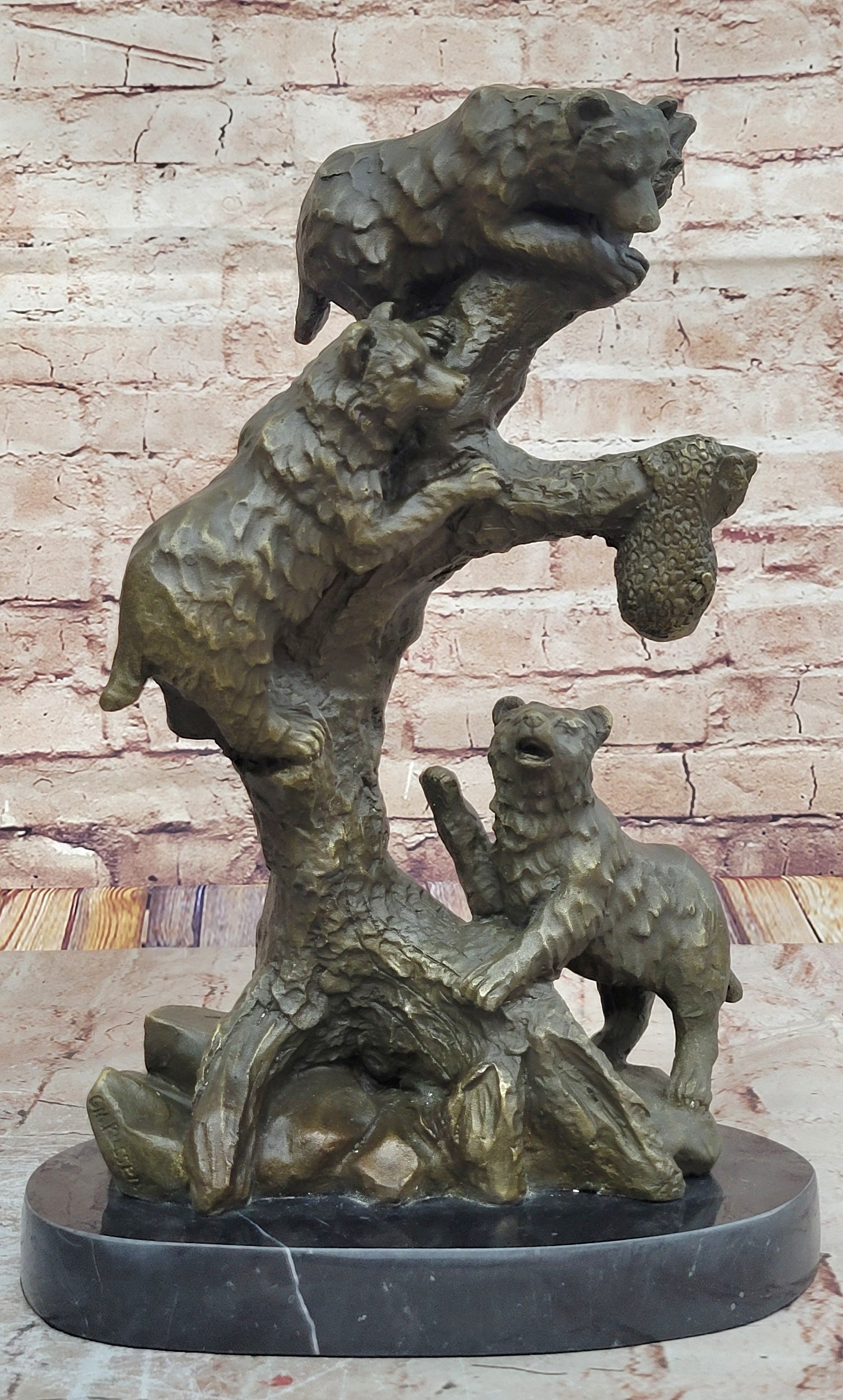 Wildlife Art Sculpture: Handcrafted Bear Family Bronze by Charles Russell for Home Decor